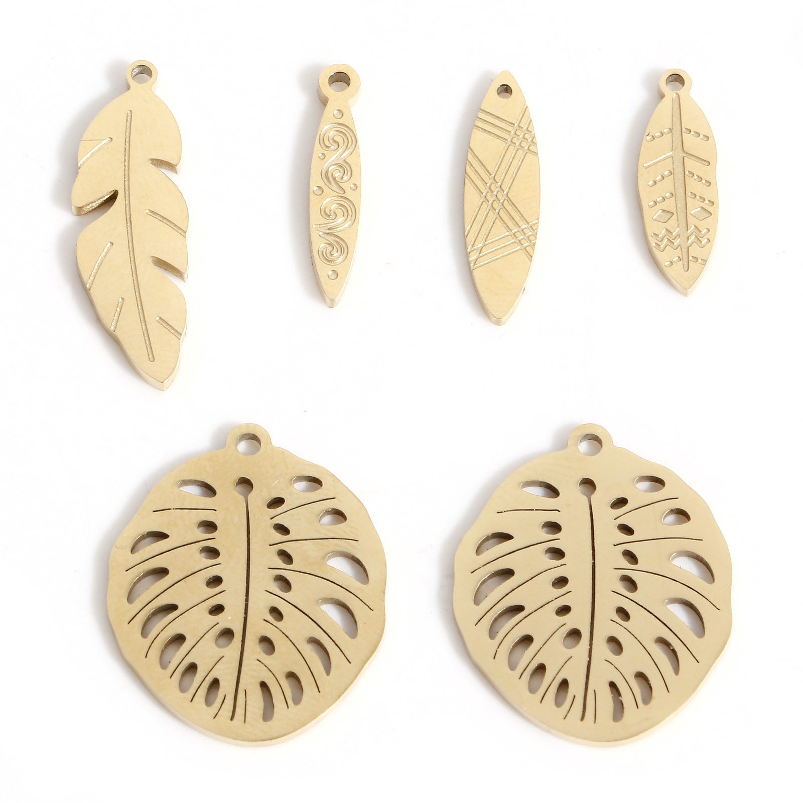 Picture of 316L Stainless Steel Simple Charms 18K Real Gold Plated Leaf