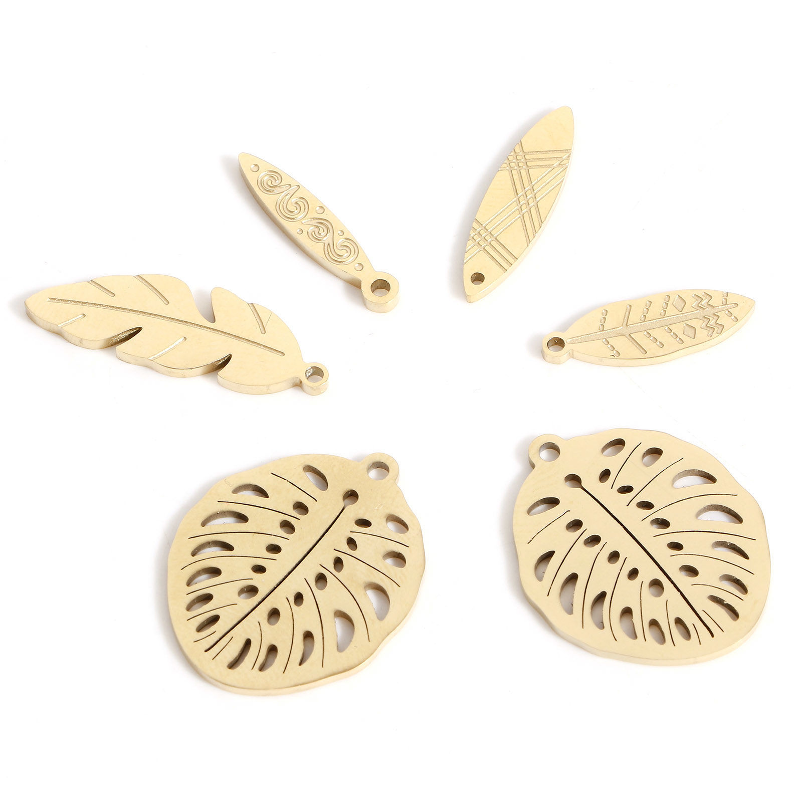 Picture of 316L Stainless Steel Simple Charms 18K Real Gold Plated Leaf