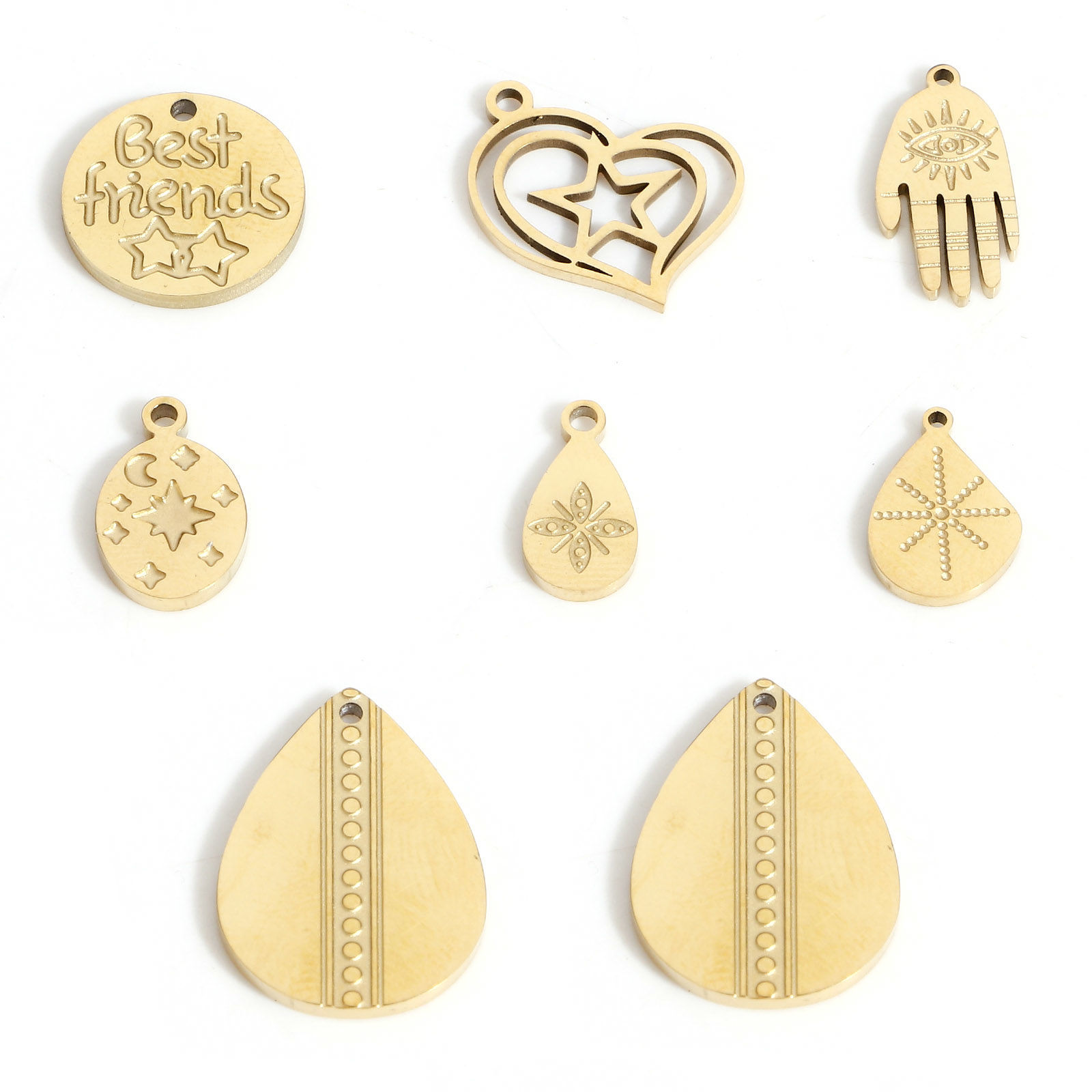 Picture of 316L Stainless Steel Geometric Charms 18K Real Gold Plated Drop Flower