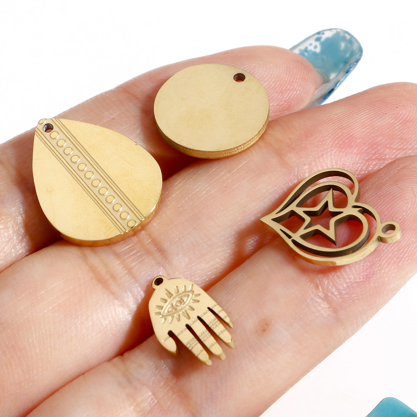 Picture of 316L Stainless Steel Geometric Charms 18K Real Gold Plated Drop Flower