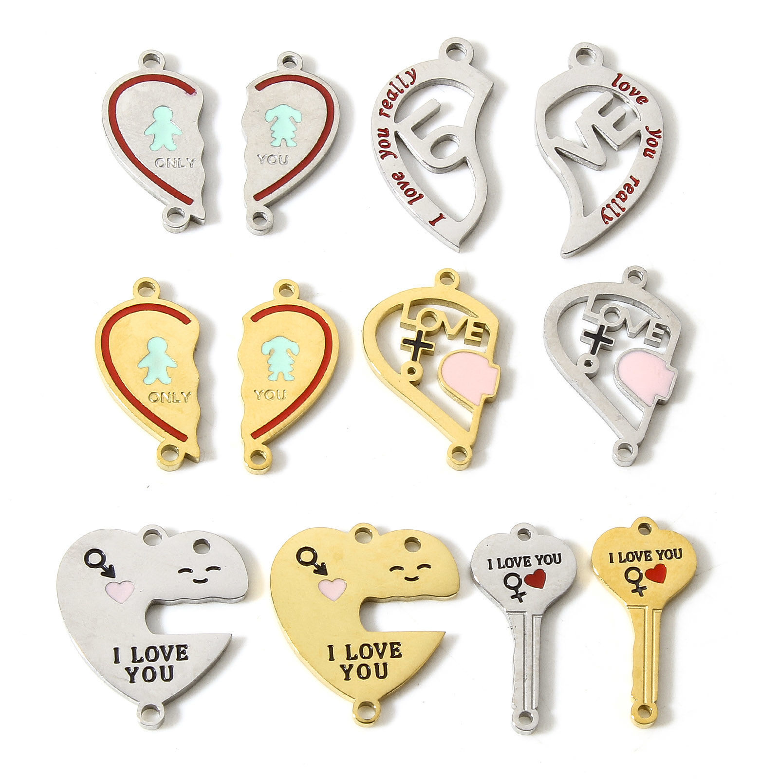 Bild von 1 Stück Vakuumbeschichtung 304 Edelstahl Valentinstag Steckverbinder Charms Anhänger Emaille