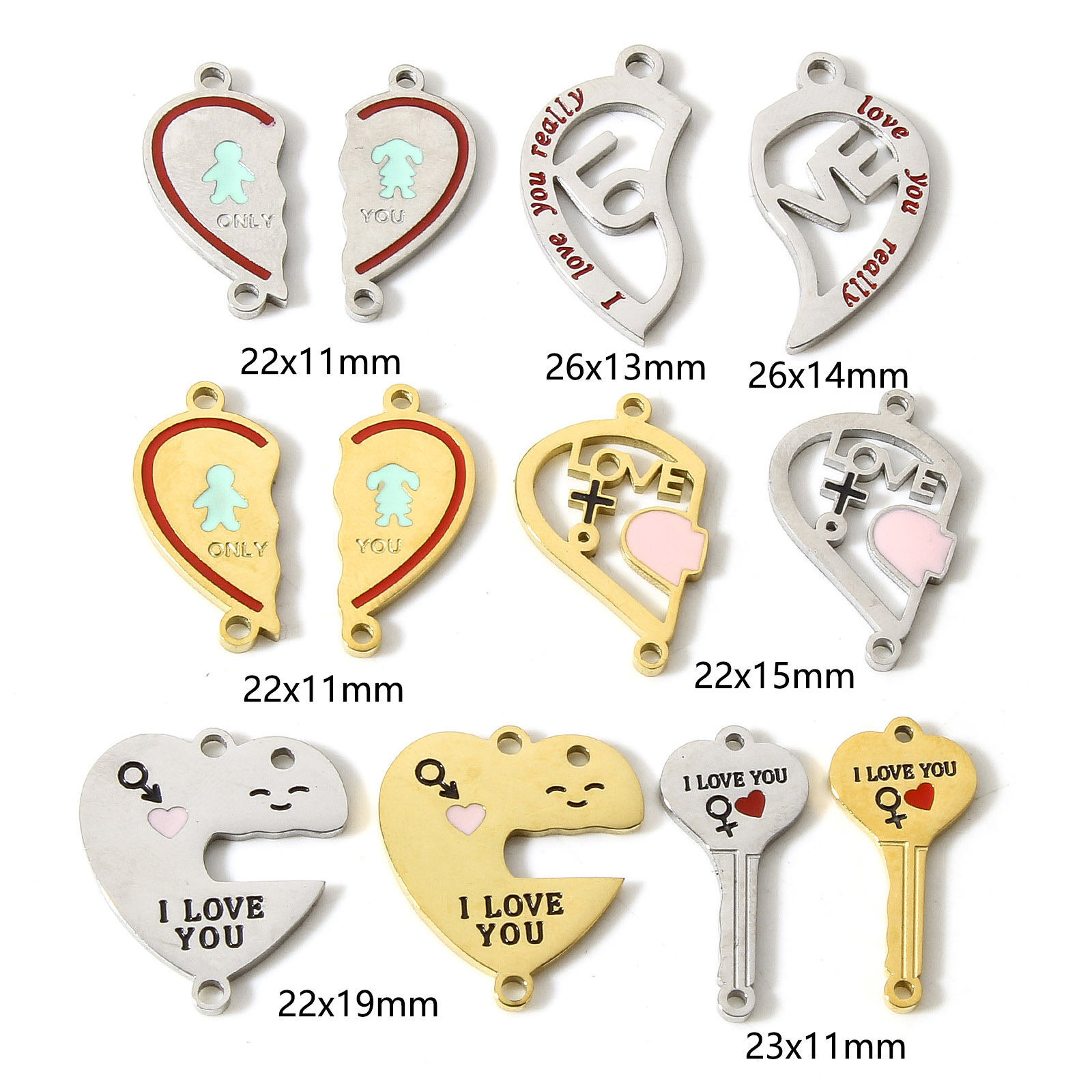 Bild von 1 Stück Vakuumbeschichtung 304 Edelstahl Valentinstag Steckverbinder Charms Anhänger Emaille
