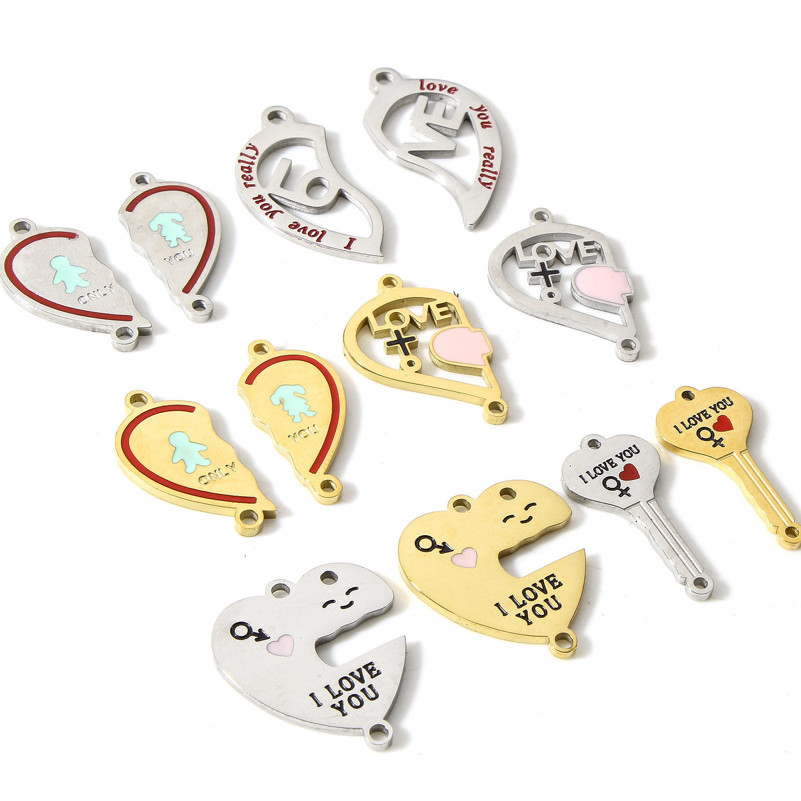 Bild von 1 Stück Vakuumbeschichtung 304 Edelstahl Valentinstag Steckverbinder Charms Anhänger Emaille