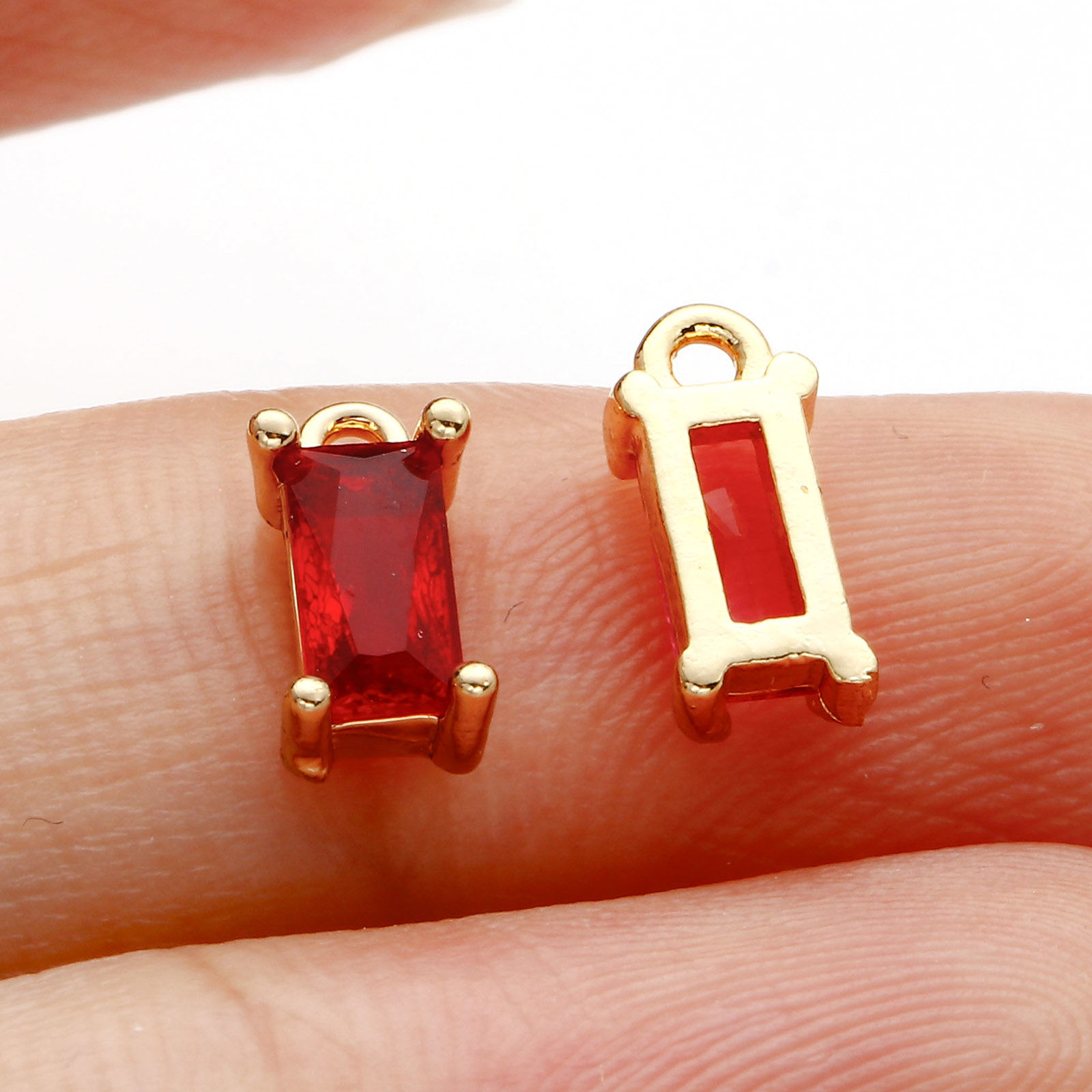 真鍮+ガラス チャーム 金メッキ 多色 長方形 9mm x 4mm、 10 個 の画像
