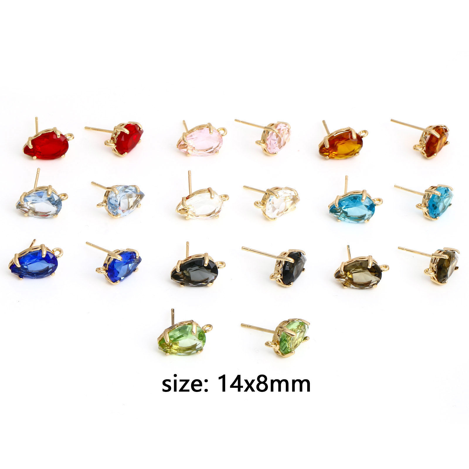 Picture of Brass & Glass Ear Post Stud Earrings Gold Plated Multicolor Drop With Loop 14mm x 8mm