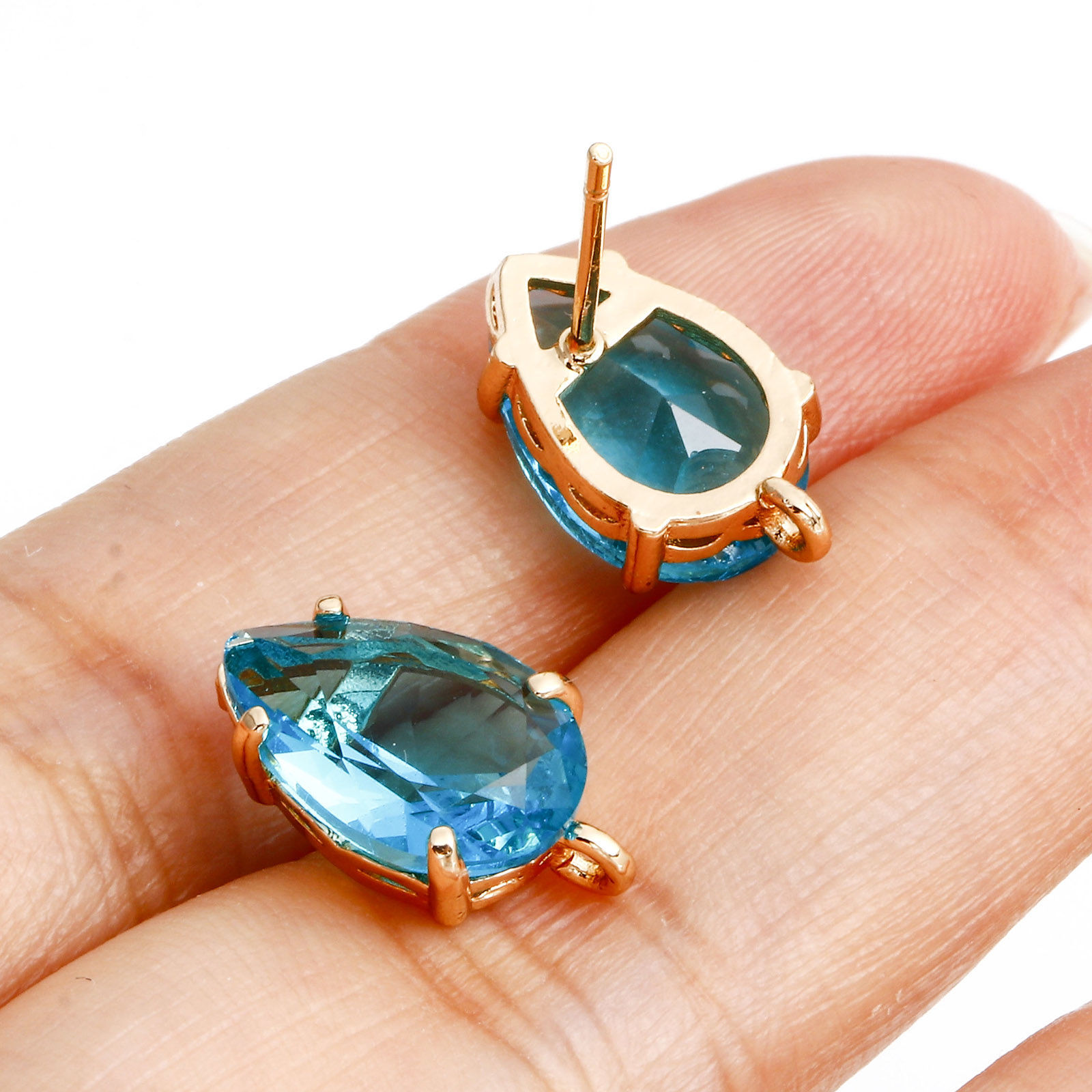 Picture of Brass & Glass Ear Post Stud Earrings Gold Plated Multicolor Drop With Loop 14mm x 8mm
