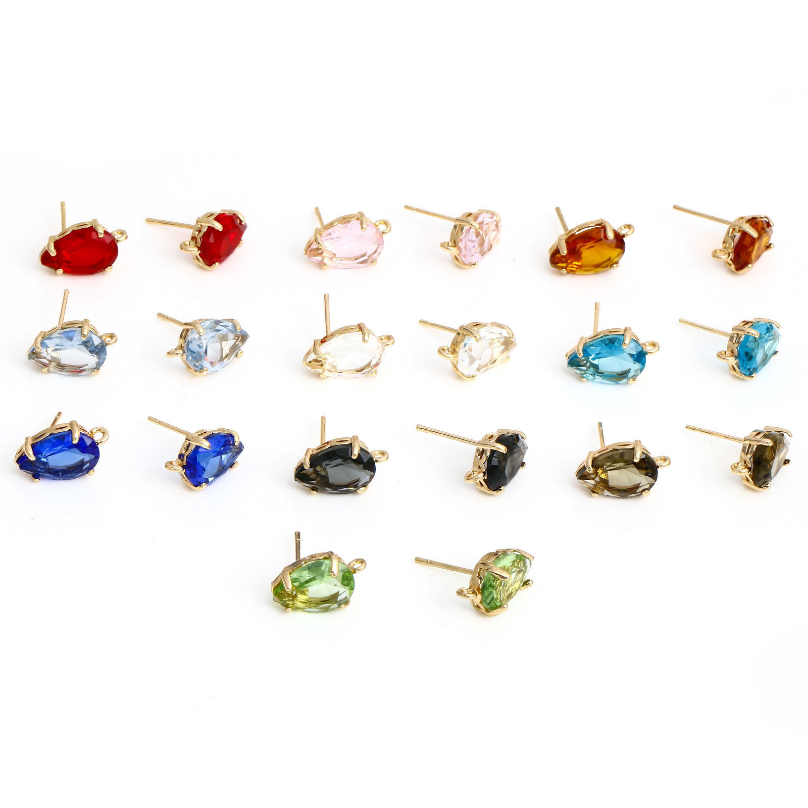 Picture of Brass & Glass Ear Post Stud Earrings Gold Plated Multicolor Drop With Loop 14mm x 8mm