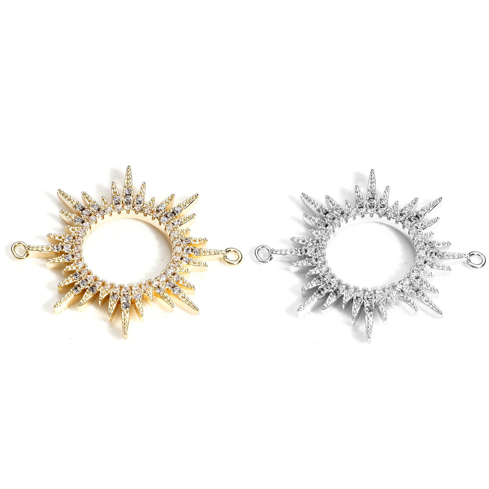 Immagine di Ottone Galassia Pendenti Charms Connettori Accessori Sole Vero Oro Placcato Micro Spianare Trasparente Cubic Zirconiae 29mm x 25mm, 1 Pz