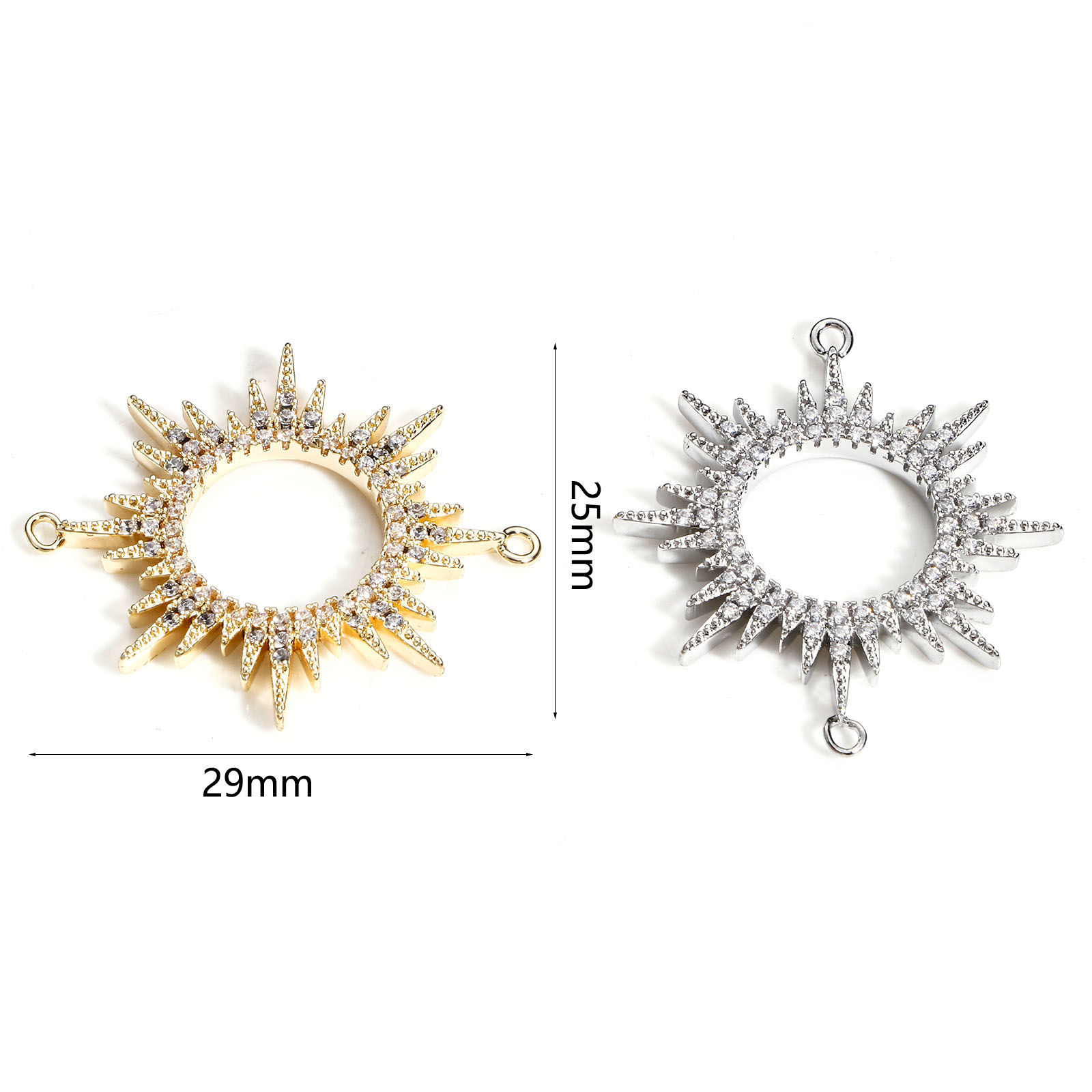 Immagine di Ottone Galassia Pendenti Charms Connettori Accessori Sole Vero Oro Placcato Micro Spianare Trasparente Cubic Zirconiae 29mm x 25mm, 1 Pz