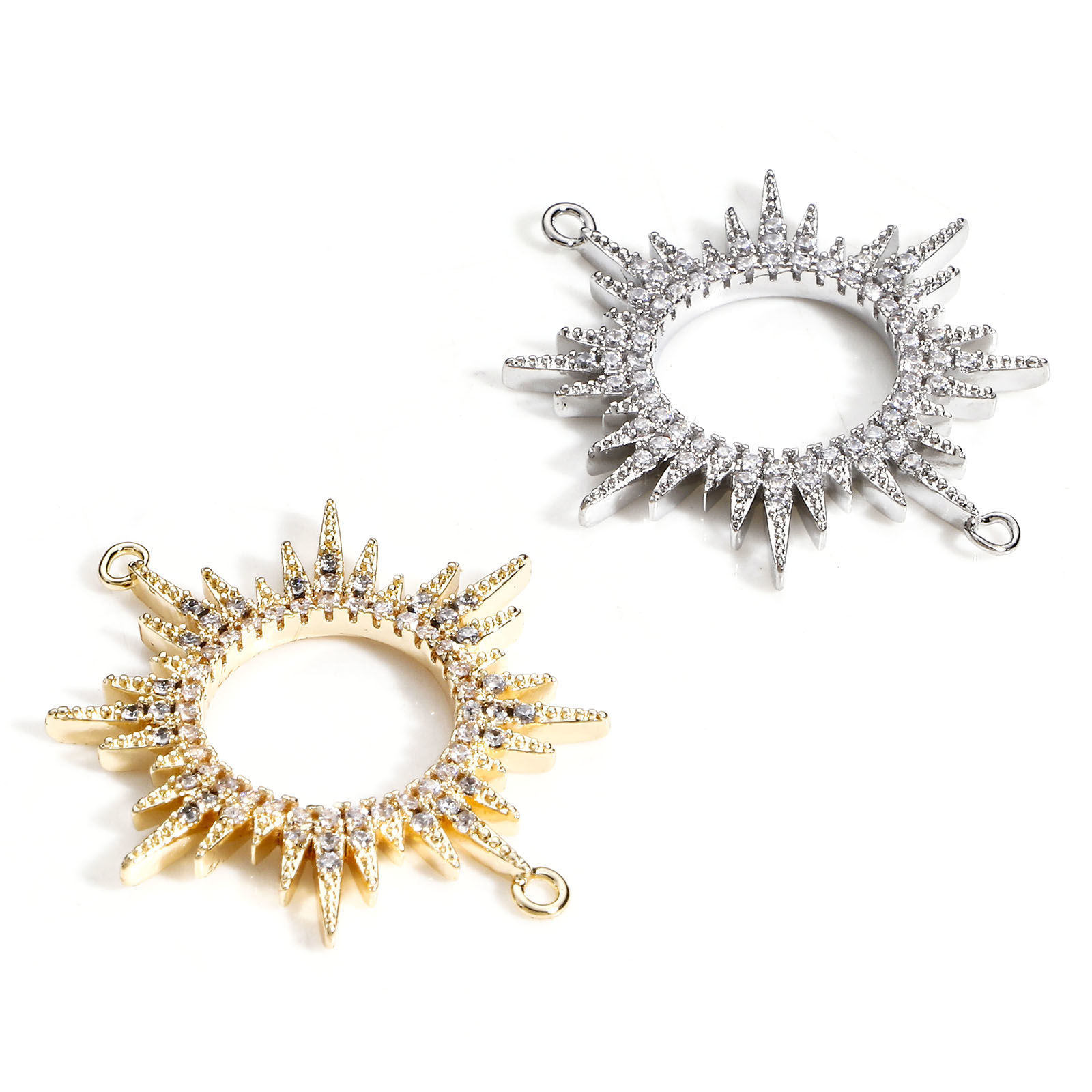 Immagine di Ottone Galassia Pendenti Charms Connettori Accessori Sole Vero Oro Placcato Micro Spianare Trasparente Cubic Zirconiae 29mm x 25mm, 1 Pz