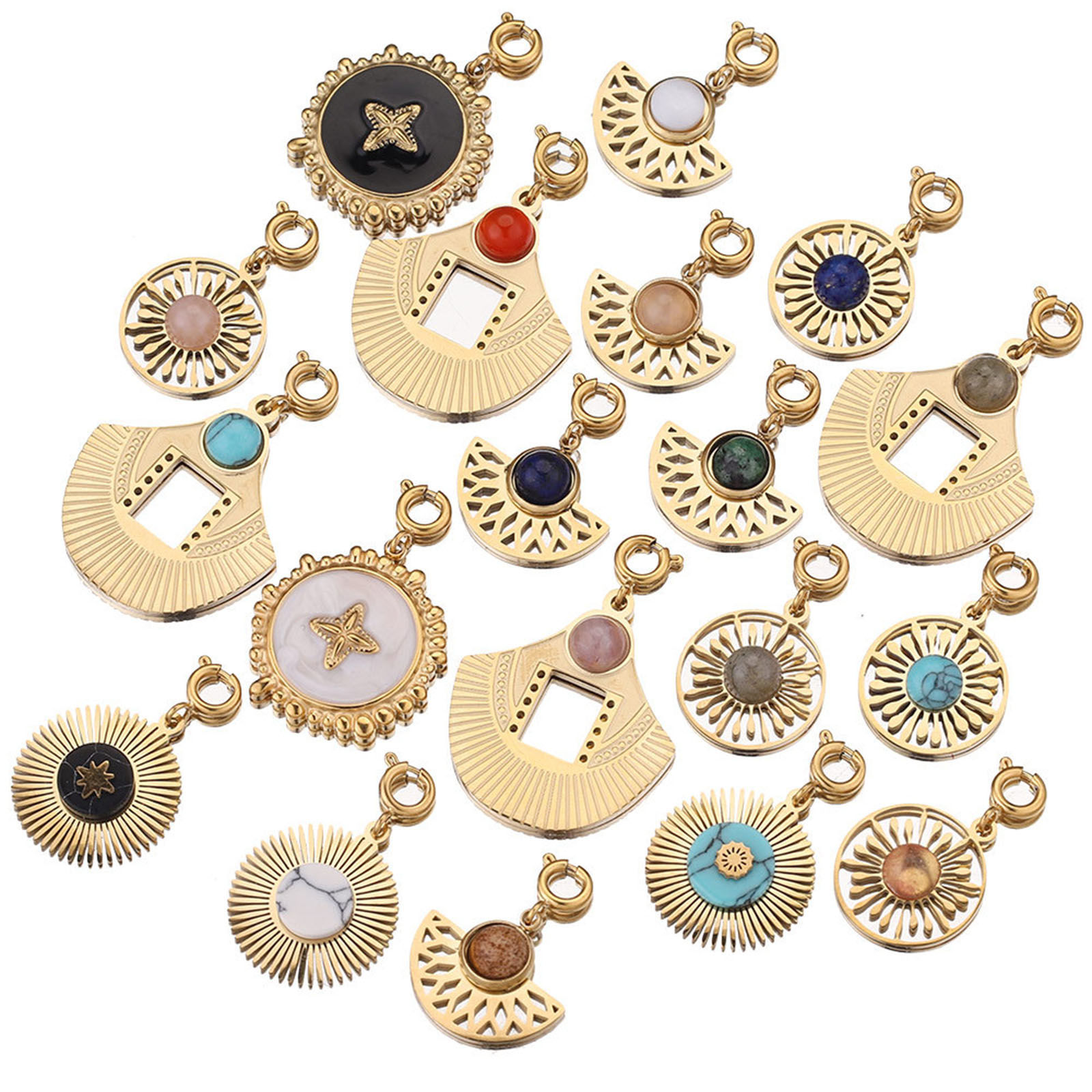 Immagine di 304 Acciaio Inossidabile & Gemma Clip su Charm Stile Placcato Oro 18K 18mm x 16mm, 1 Pz