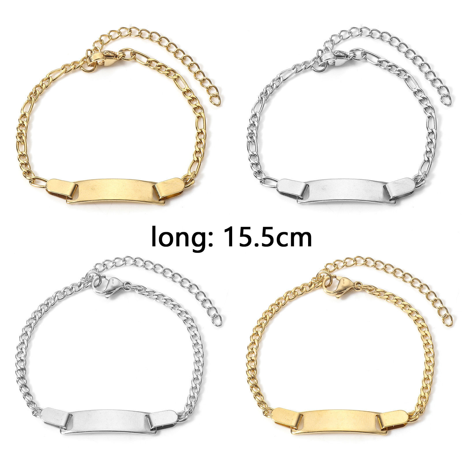Image de BraceletsÉtiquettes d'Estampage Vierges en 304 Acier Inoxydable Pour Enfants 15.5cm long, 1 Pièce