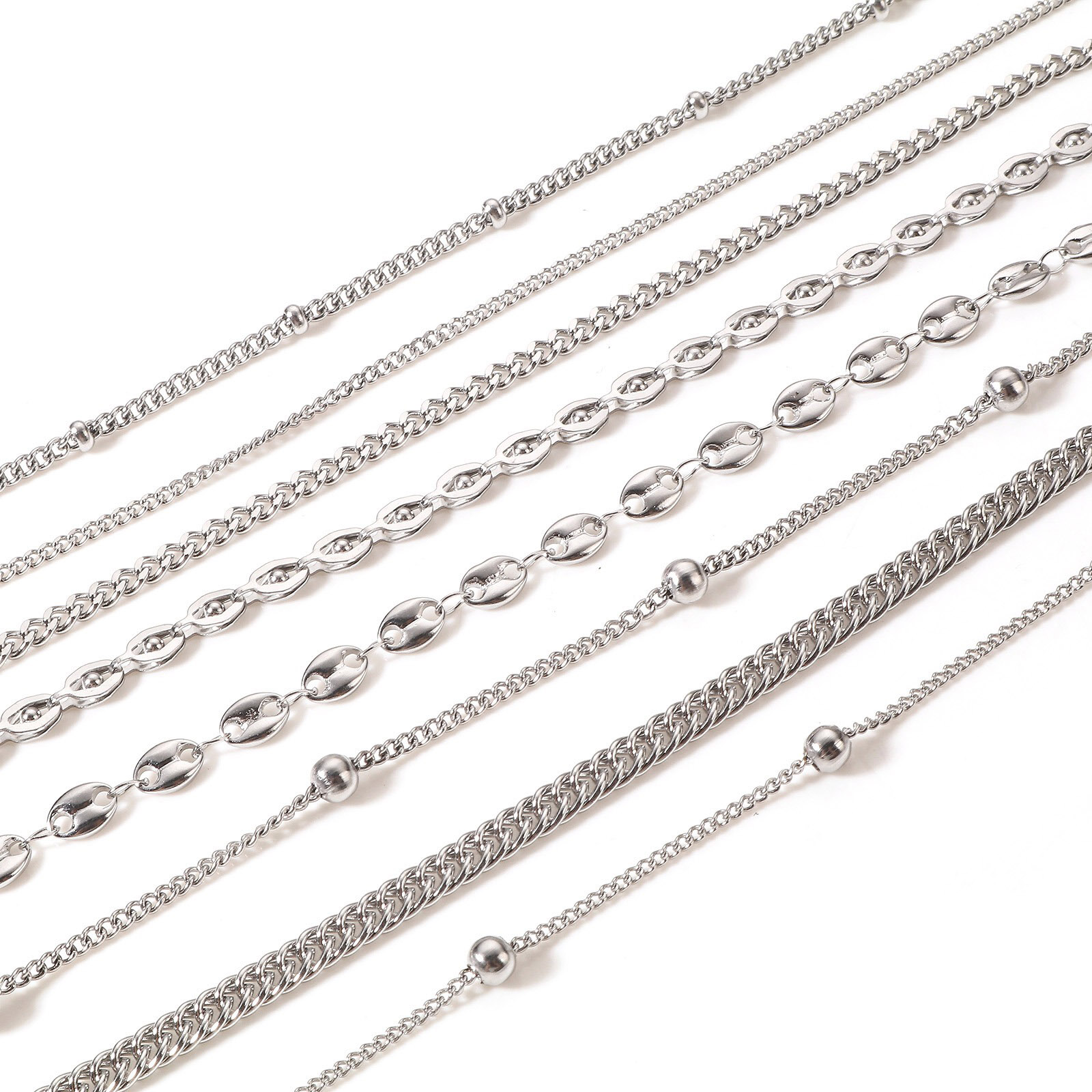 Picture of 304 Stainless Steel Link Chain For Handmade DIY Jewelry Making Findings Silver Tone 1 Roll (Approx 5 M/Roll)
