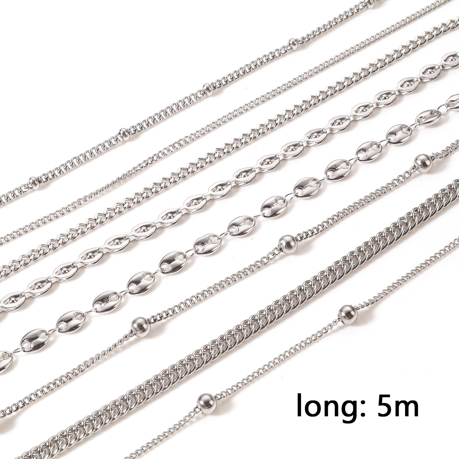 Picture of 304 Stainless Steel Link Chain For Handmade DIY Jewelry Making Findings Silver Tone 1 Roll (Approx 5 M/Roll)