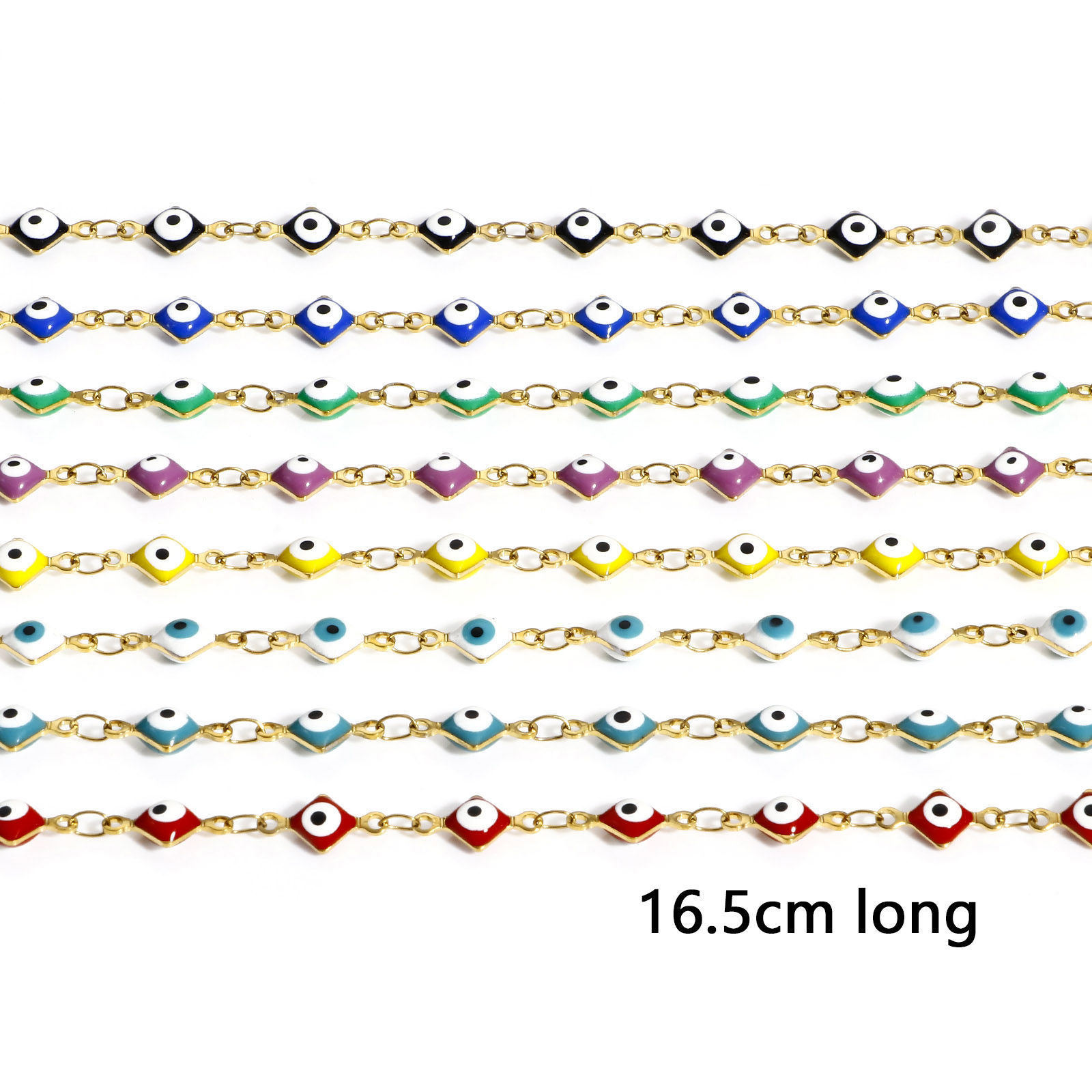 Picture of 304 Stainless Steel Religious Handmade Link Chain Bracelets Gold Plated Rhombus Evil Eye With Lobster Claw Clasp And Extender Chain 16.5cm(6 4/8") long
