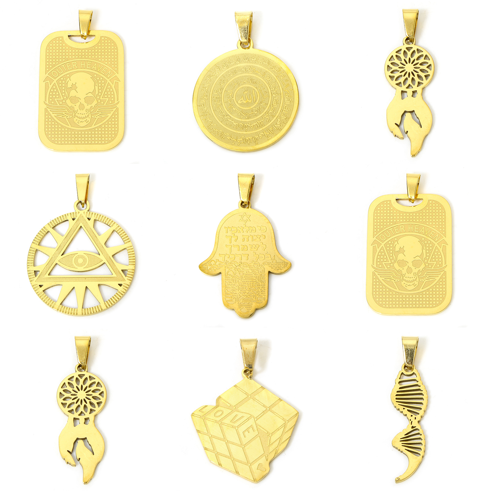 Picture of 304 Stainless Steel Religious Pendants Multicolor Dream Catcher Hamsa Symbol Hand