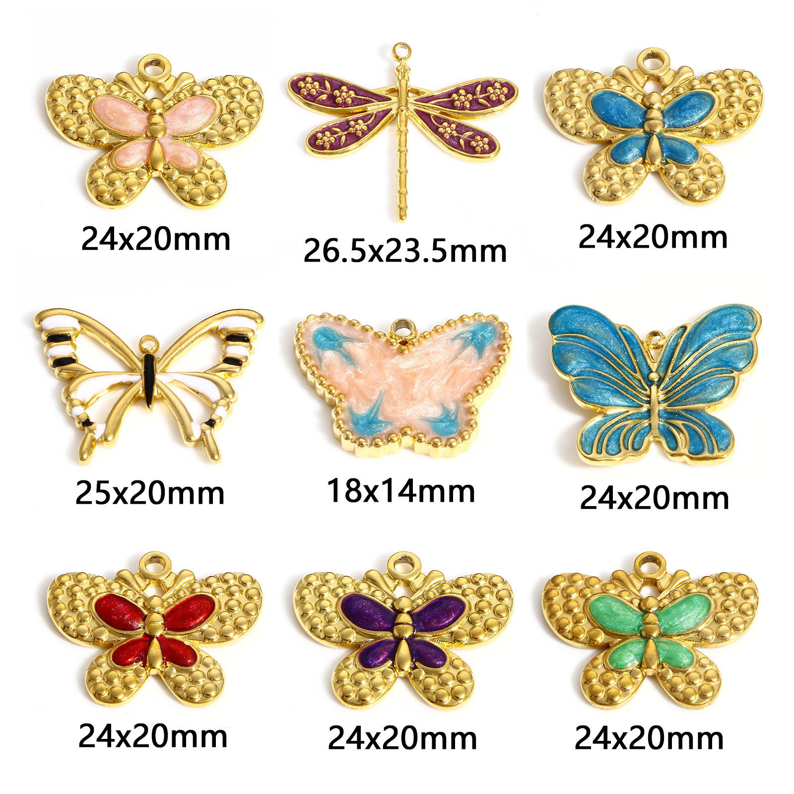 Imagen de 304 Acero Inoxidable Insecto Colgantes Charms Libélula Color Oro de 18K Multicolor Mariposa Esmalte 1 Unidad