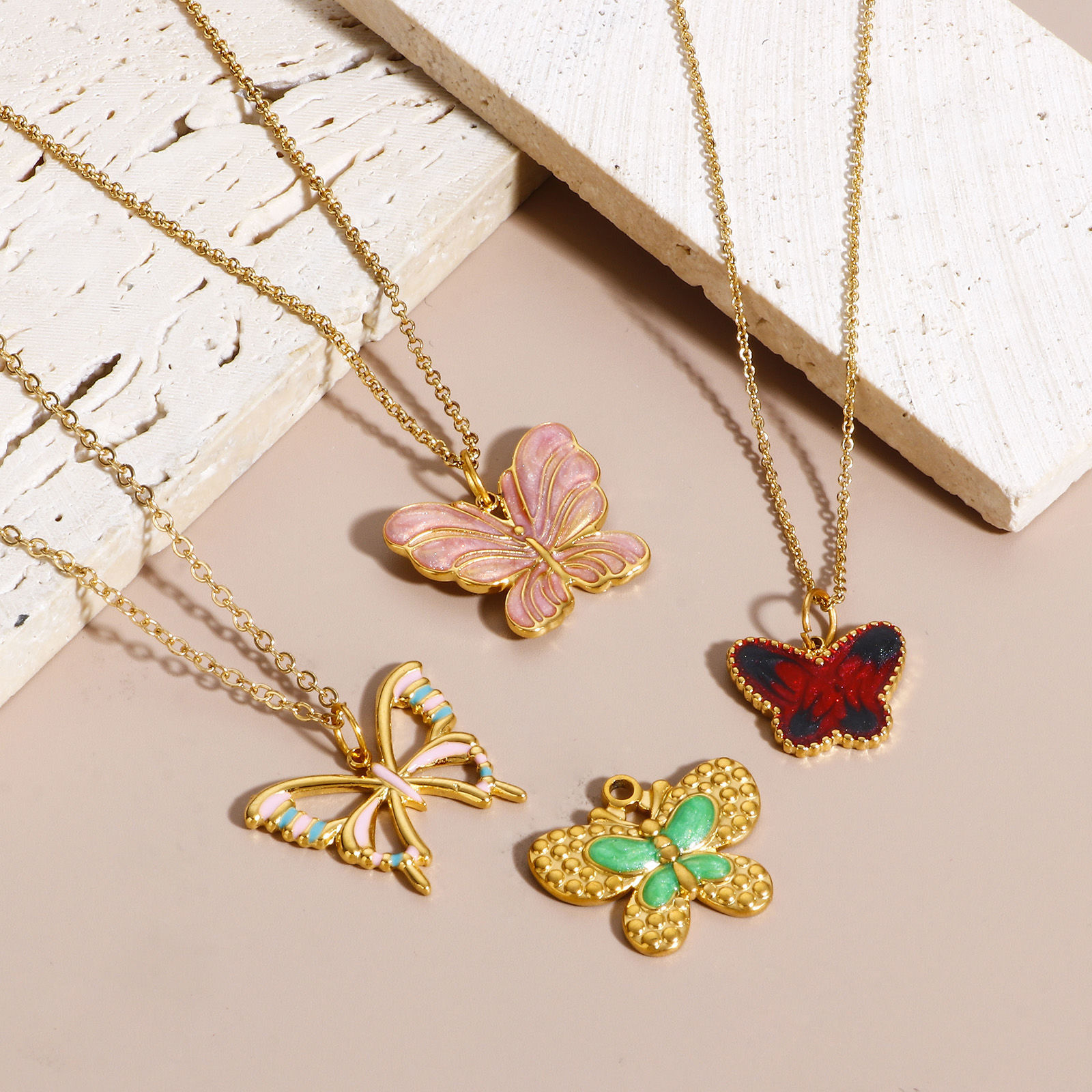 Imagen de 304 Acero Inoxidable Insecto Colgantes Charms Libélula Color Oro de 18K Multicolor Mariposa Esmalte 1 Unidad