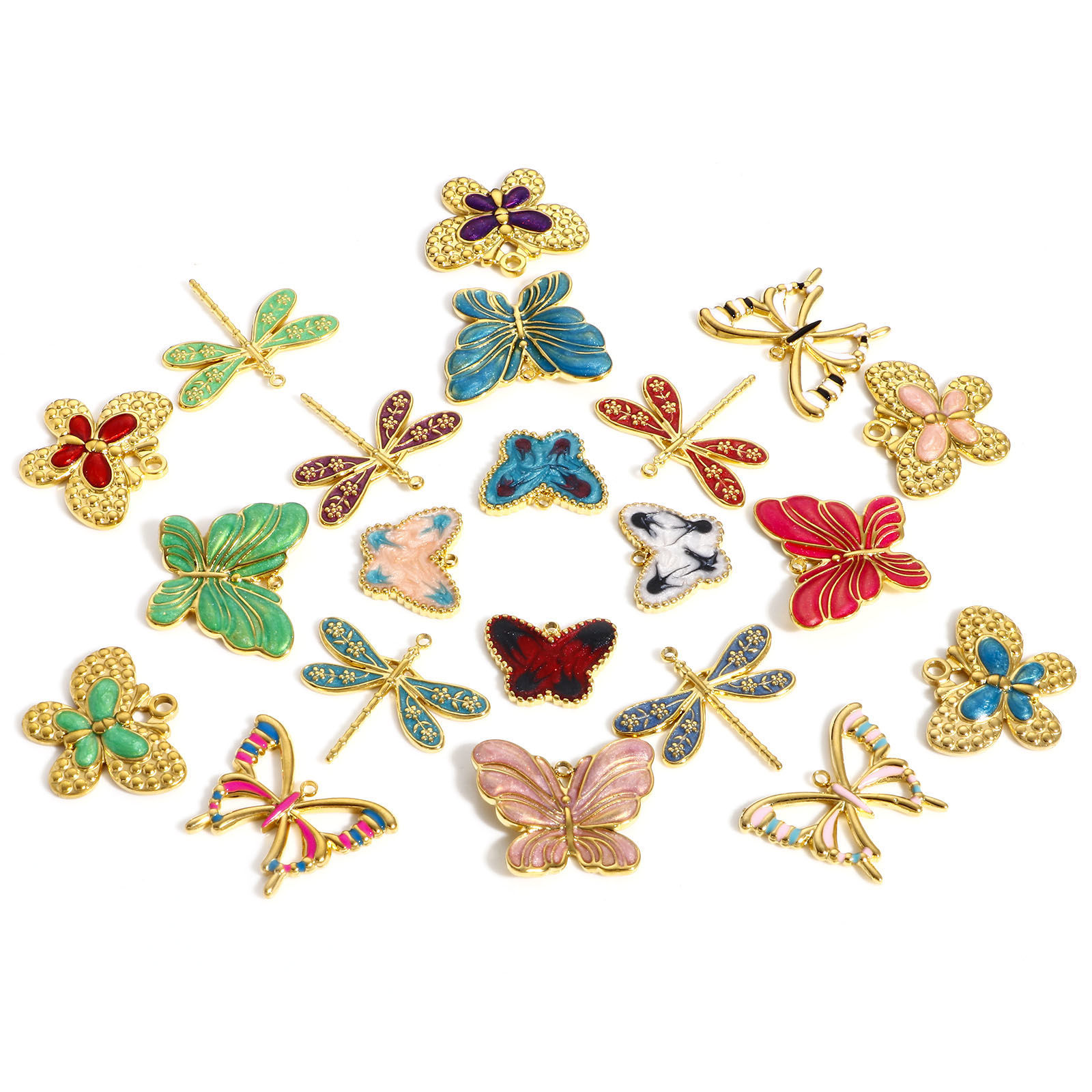 Imagen de 304 Acero Inoxidable Insecto Colgantes Charms Libélula Color Oro de 18K Multicolor Mariposa Esmalte 1 Unidad