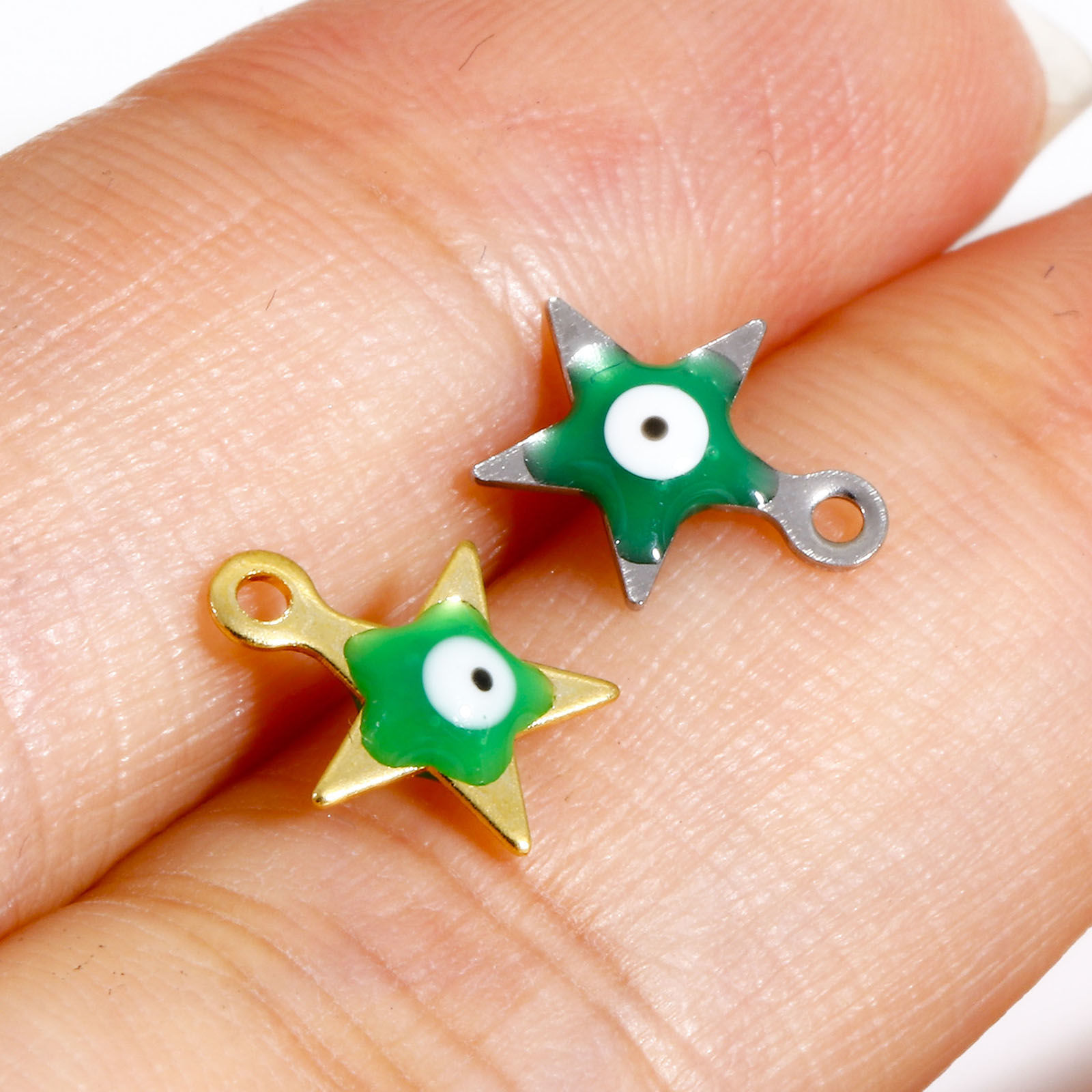 Picture of 304 Stainless Steel Religious Charms Pentagram Star Evil Eye Double-sided Enamel 9mm x 8mm