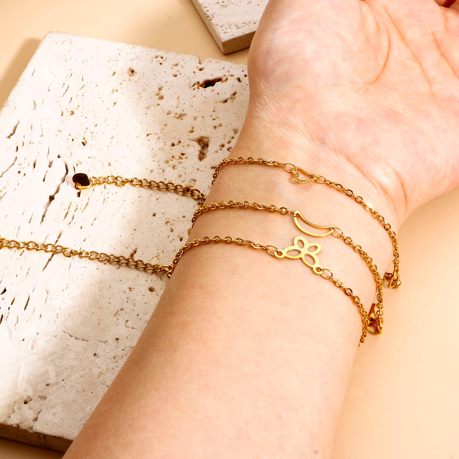 Picture of 304 Stainless Steel Link Cable Chain Bracelets Gold Plated Tassel