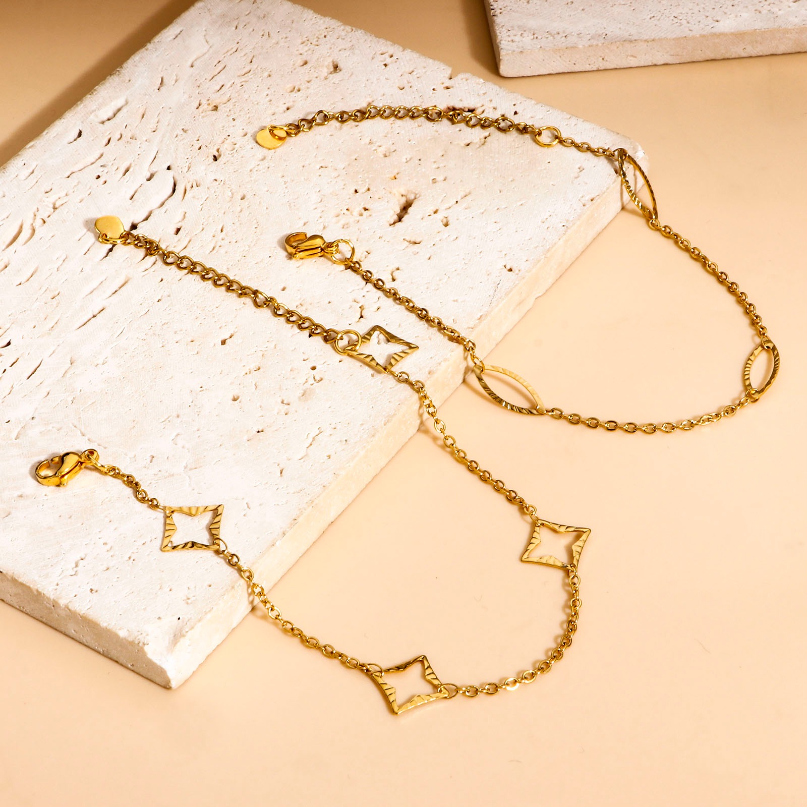 Picture of 304 Stainless Steel Link Cable Chain Bracelets Gold Plated Tassel