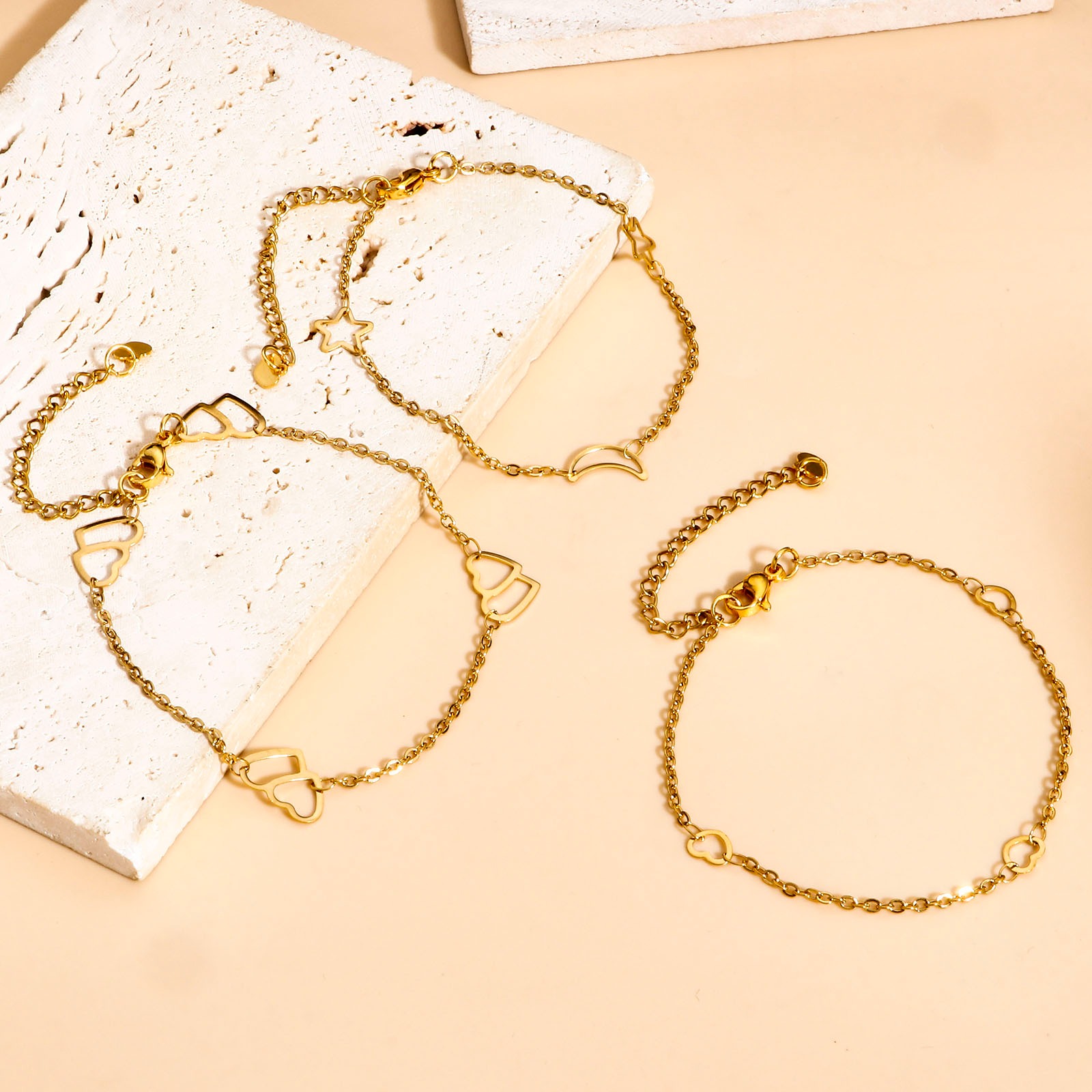 Picture of 304 Stainless Steel Link Cable Chain Bracelets Gold Plated Tassel