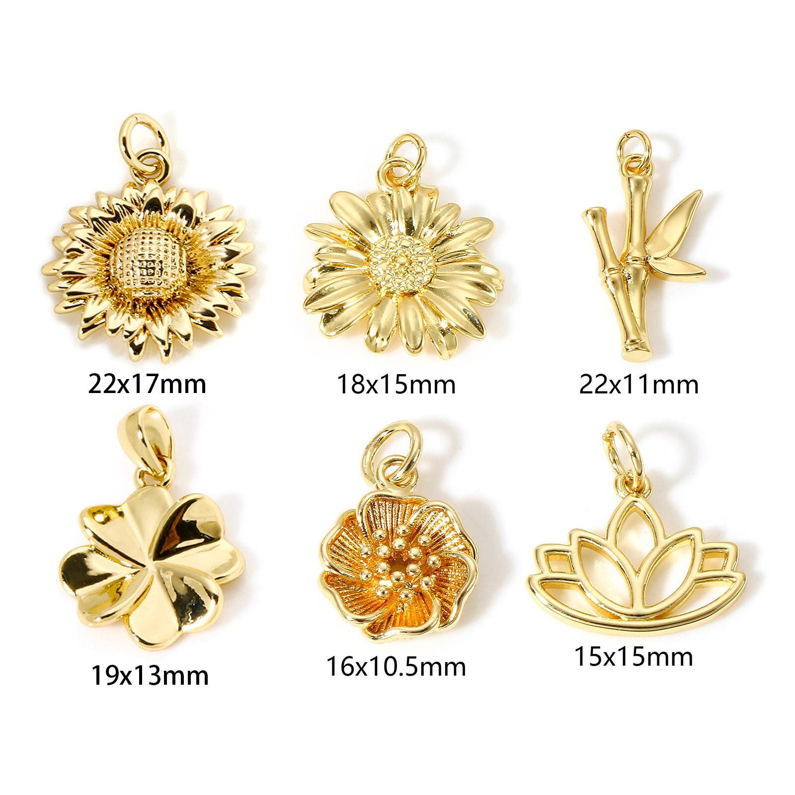 Picture of Brass Charms 18K Real Gold Plated Flower