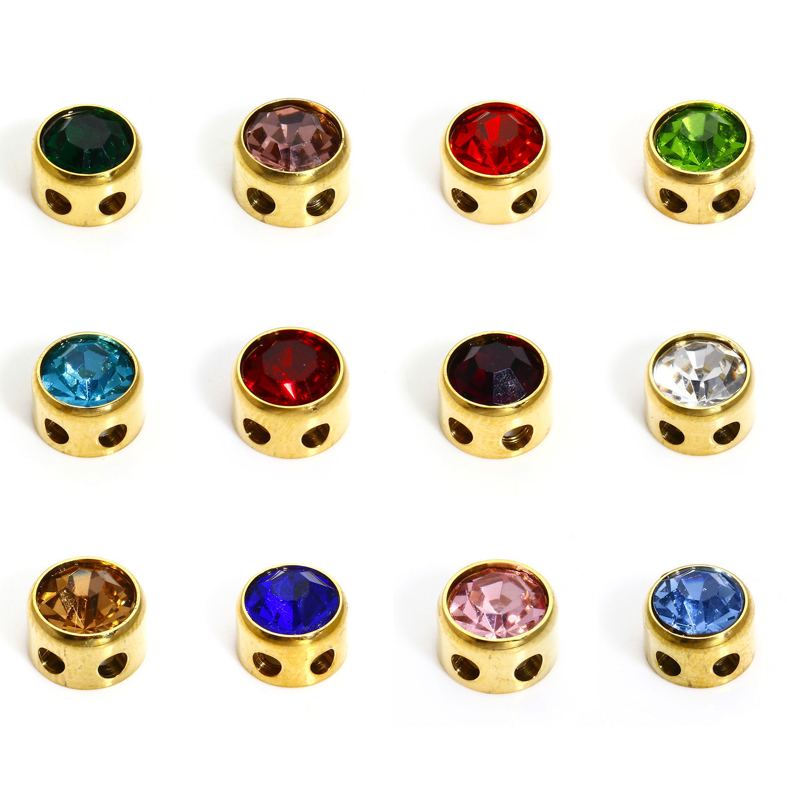 Picture of 304 Stainless Steel Birthstone Beads For DIY Jewelry Making Round Multicolor Rhinestone 7.5mm Dia.