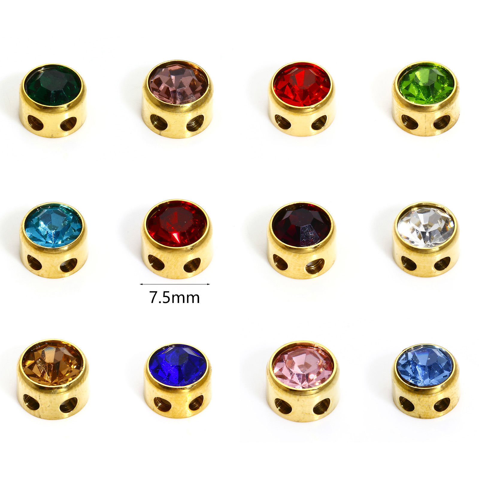 Picture of 304 Stainless Steel Birthstone Beads For DIY Jewelry Making Round Multicolor Rhinestone 7.5mm Dia.