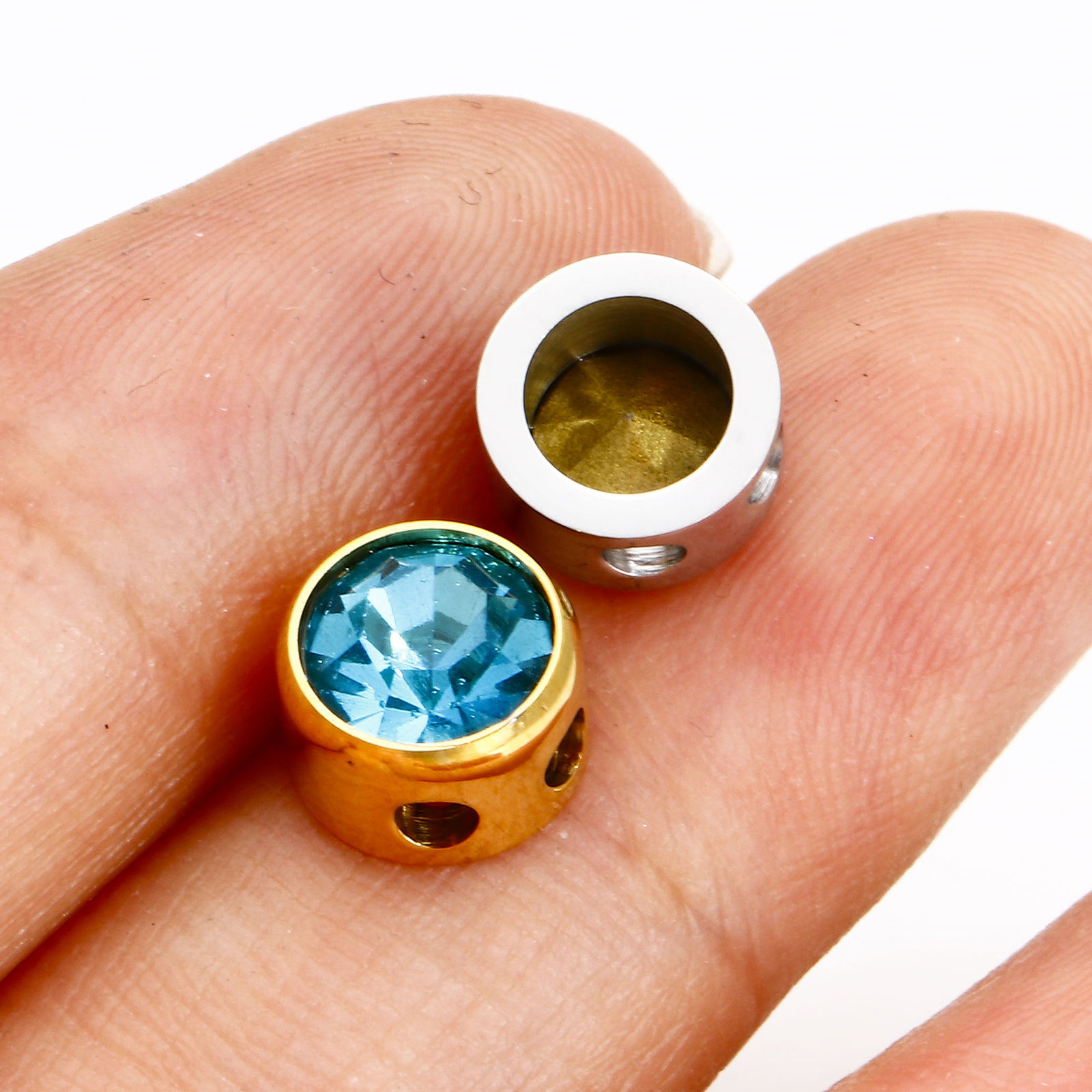 Picture of 304 Stainless Steel Birthstone Beads For DIY Jewelry Making Round Multicolor Rhinestone 7.5mm Dia.