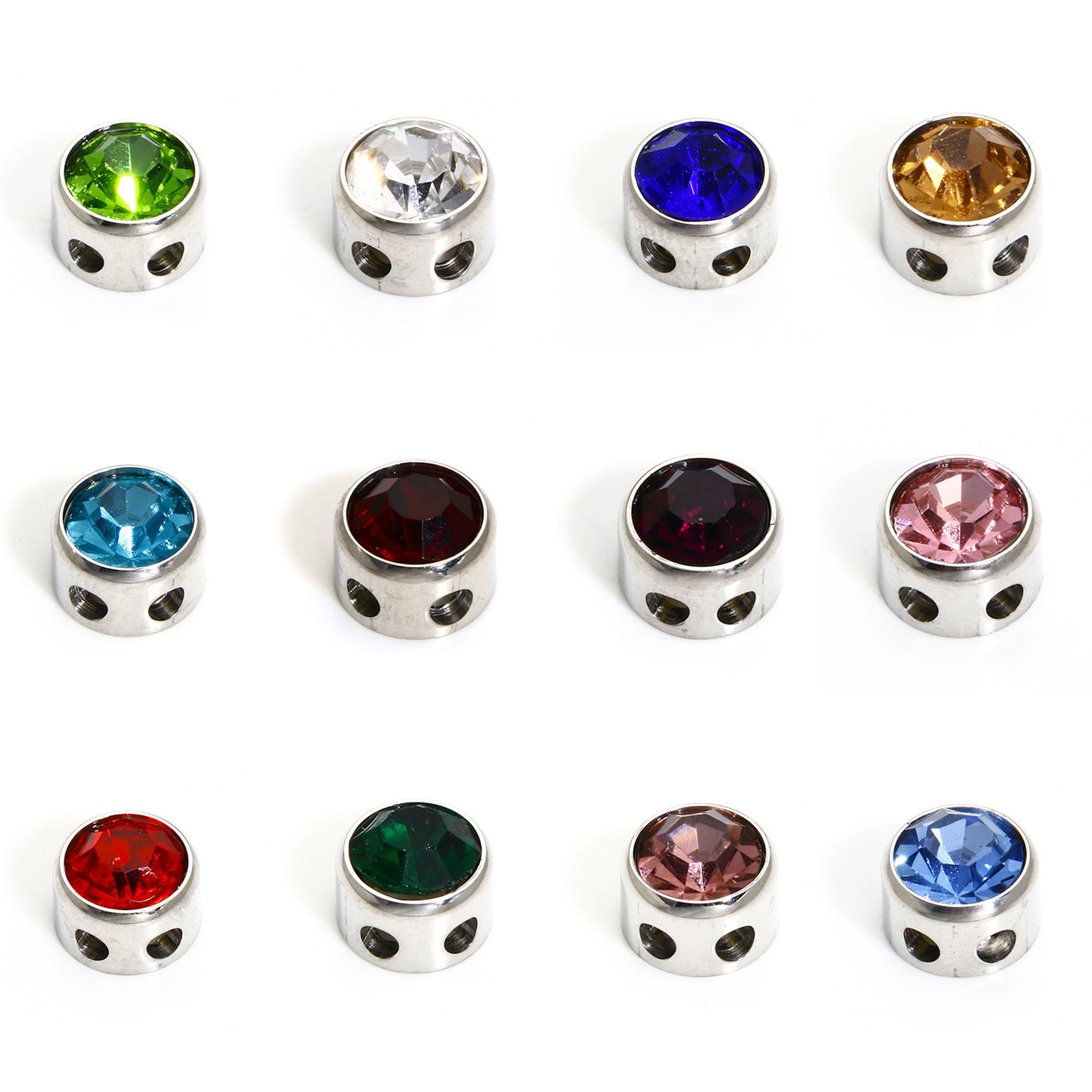 Picture of 304 Stainless Steel Birthstone Beads For DIY Jewelry Making Round Multicolor Rhinestone 7.5mm Dia.