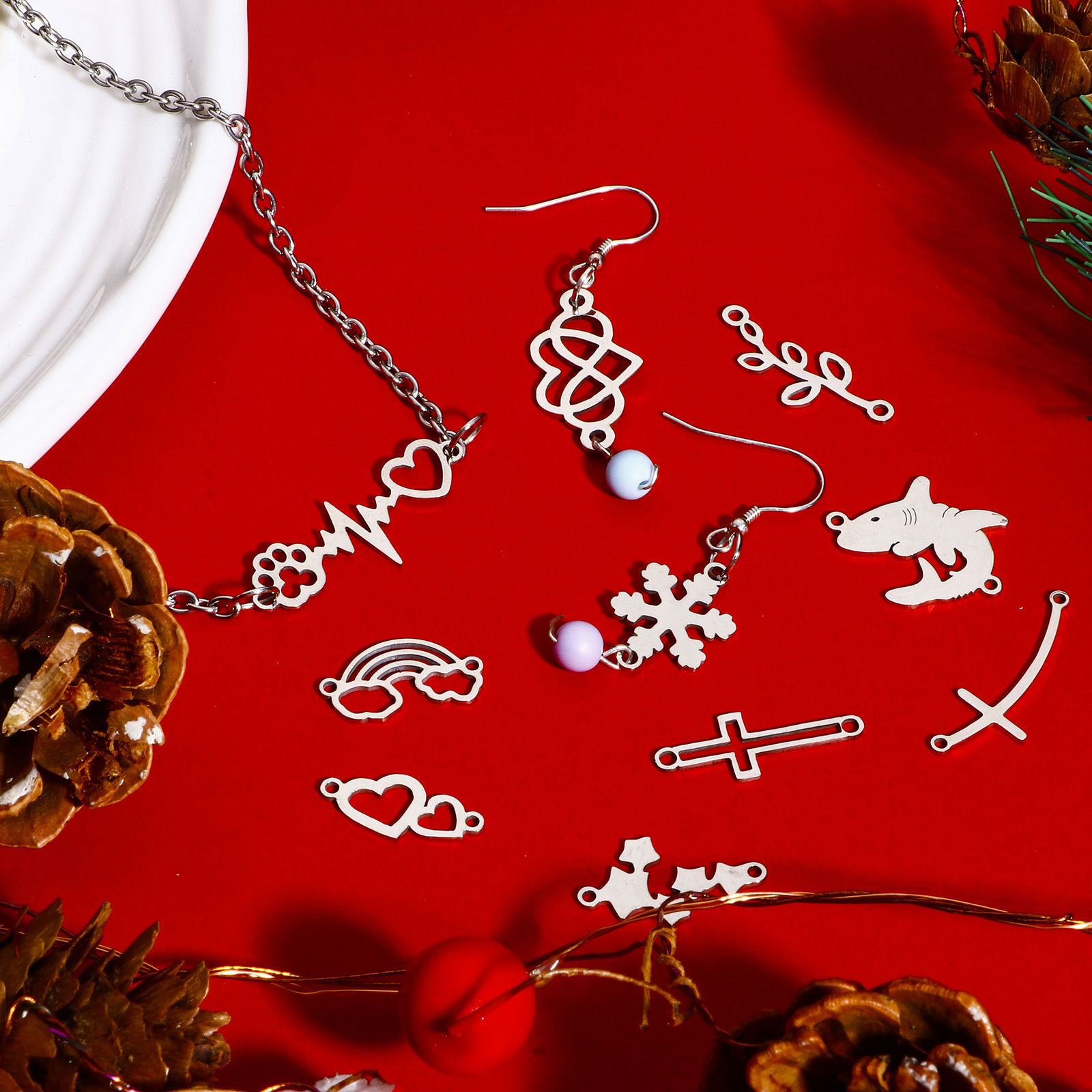 Picture of 304 Stainless Steel Connectors Charms Pendants Silver Tone