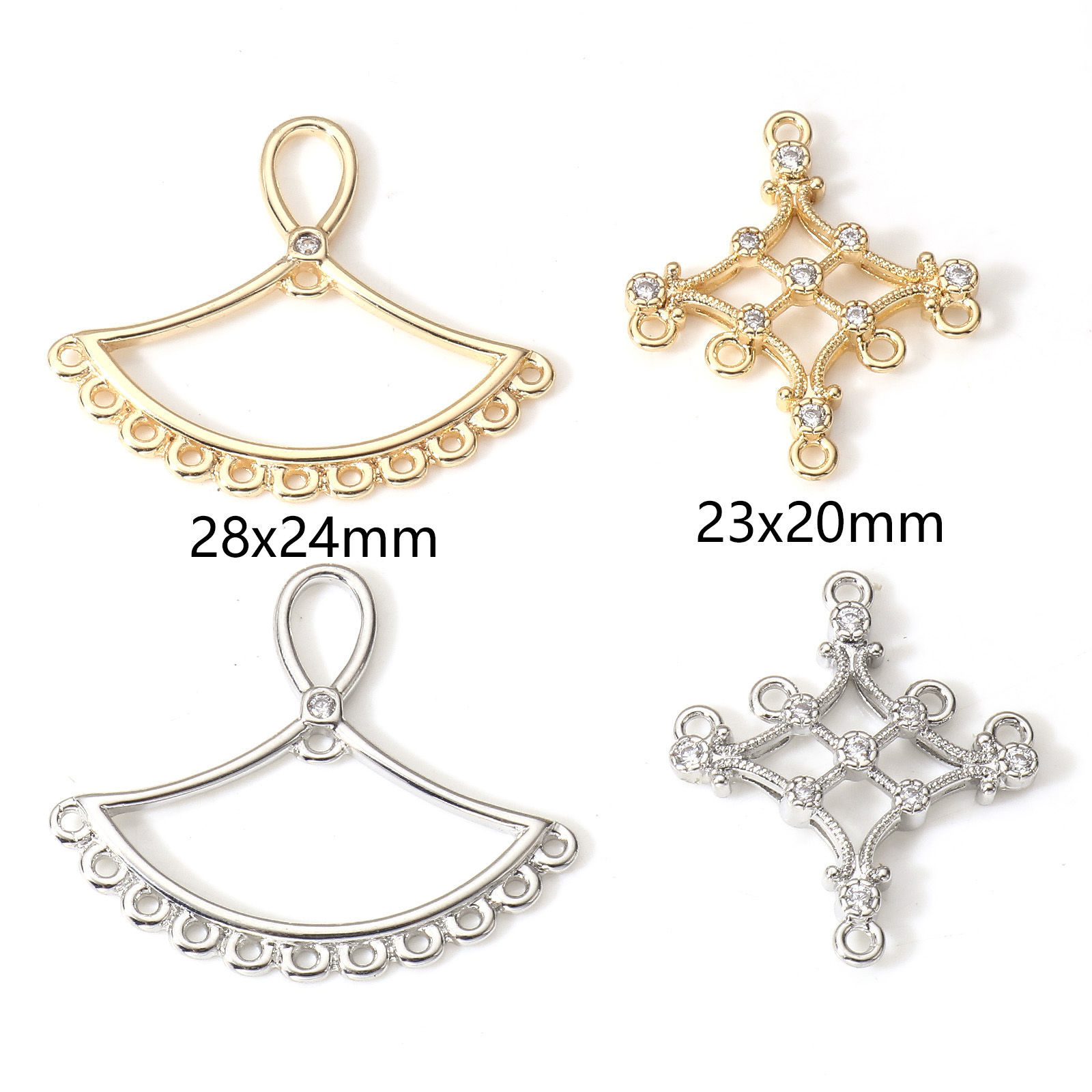Immagine di 2 Pz Ottone Lampadario Connettore Poroso Accessori Vero Oro Placcato Trasparente Cubic Zirconiae