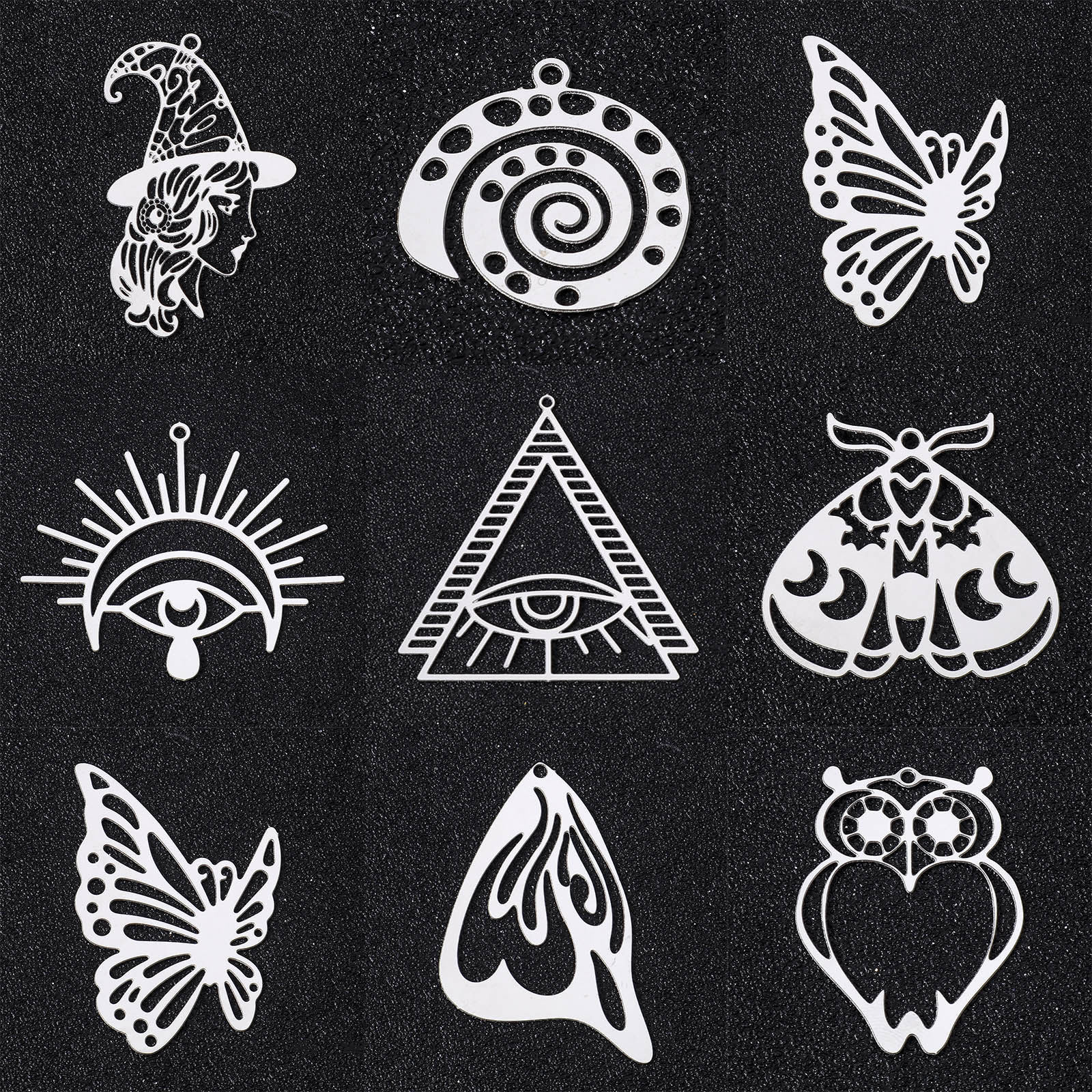 Picture of 304 Stainless Steel Filigree Stamping Pendants Silver Tone Hollow