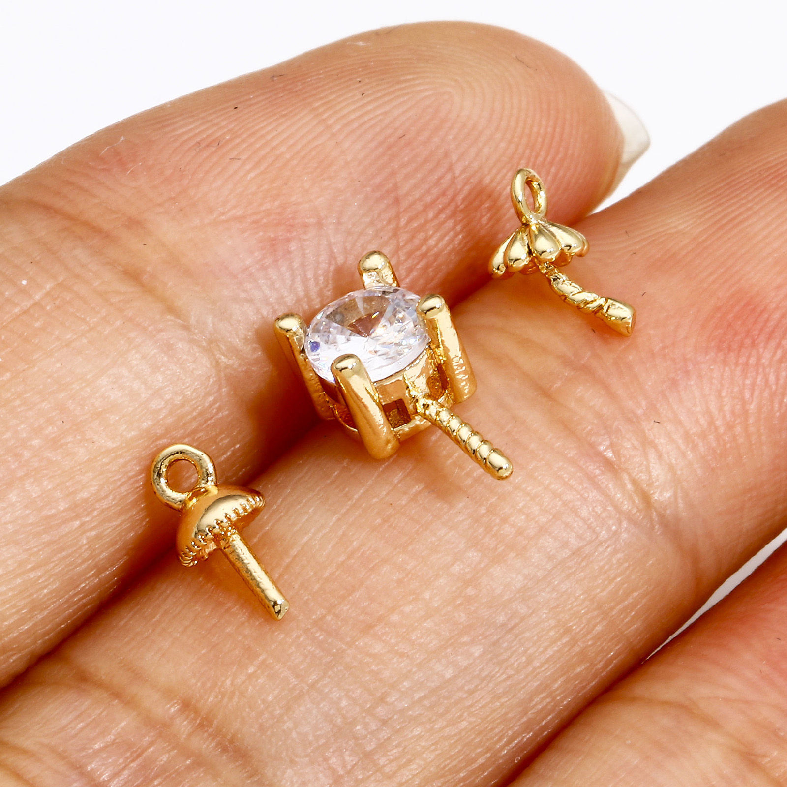 Изображение 3 ШТ Латунь Шкентеля Перлы Разъем Бейл Pin Кубок Cap настоящее золото с покрытием