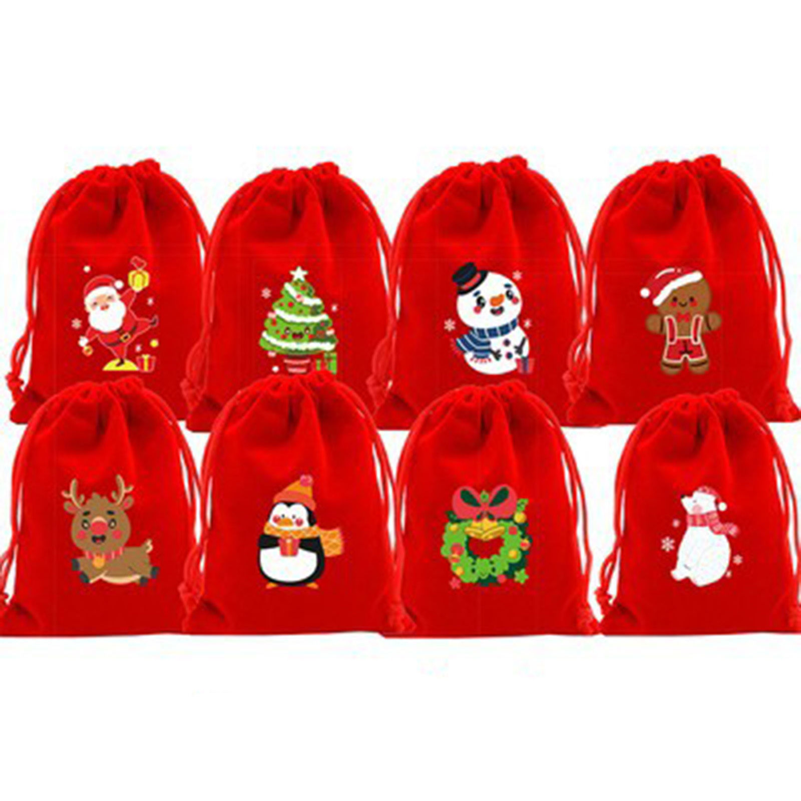 Изображение 10 ШТ Фланелет Рождество Сумки на шнурке Красный Прямоугольник
