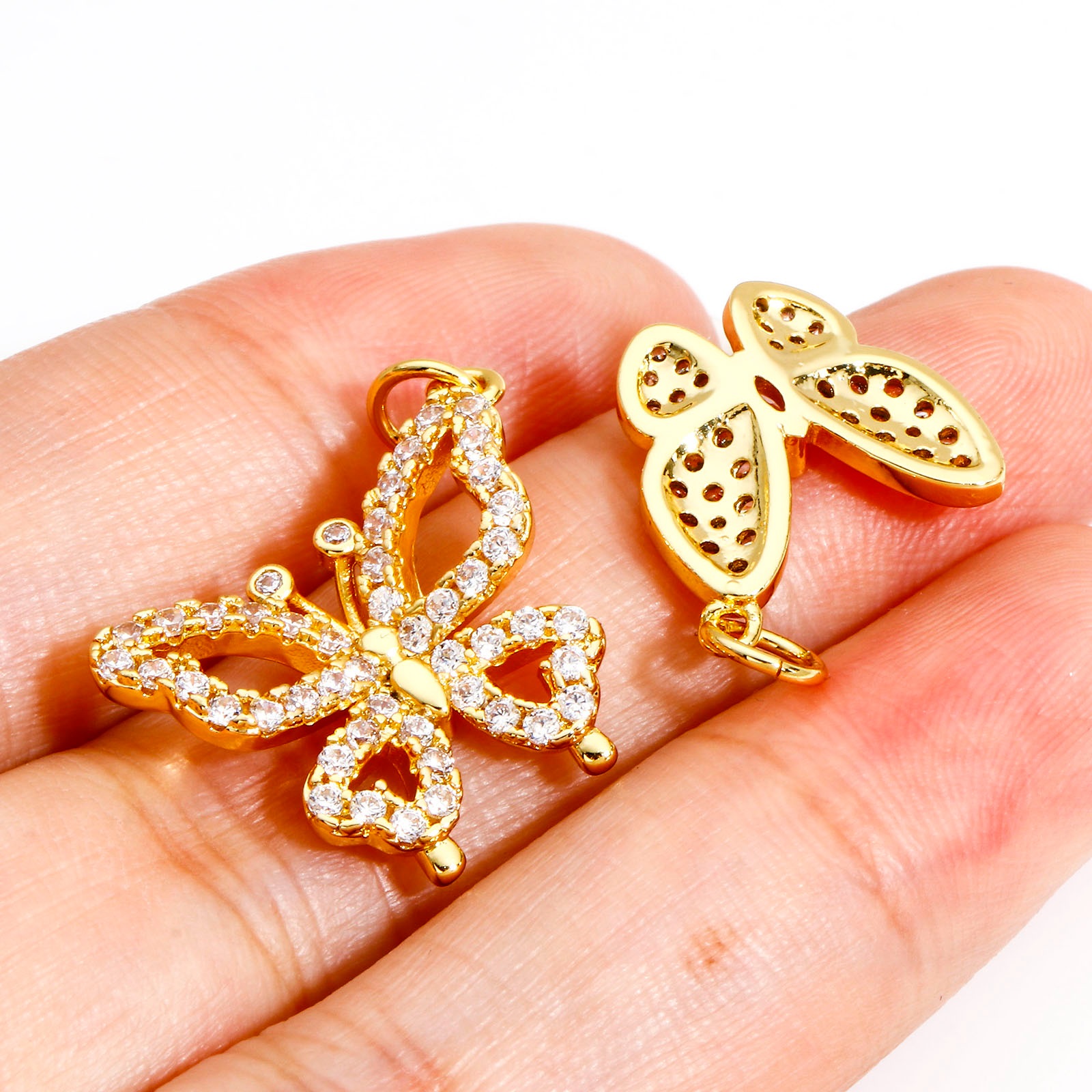 Picture of Brass Insect Charms 18K Real Gold Plated Butterfly Animal Micro Pave Clear Cubic Zirconia