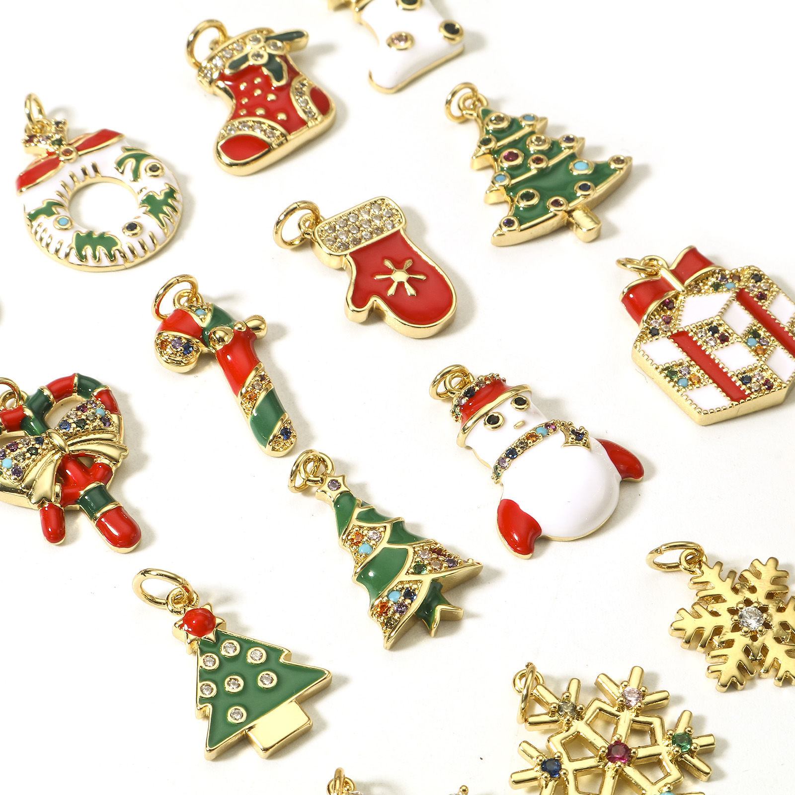 Picture of Brass Christmas Charms 18K Real Gold Plated Enamel