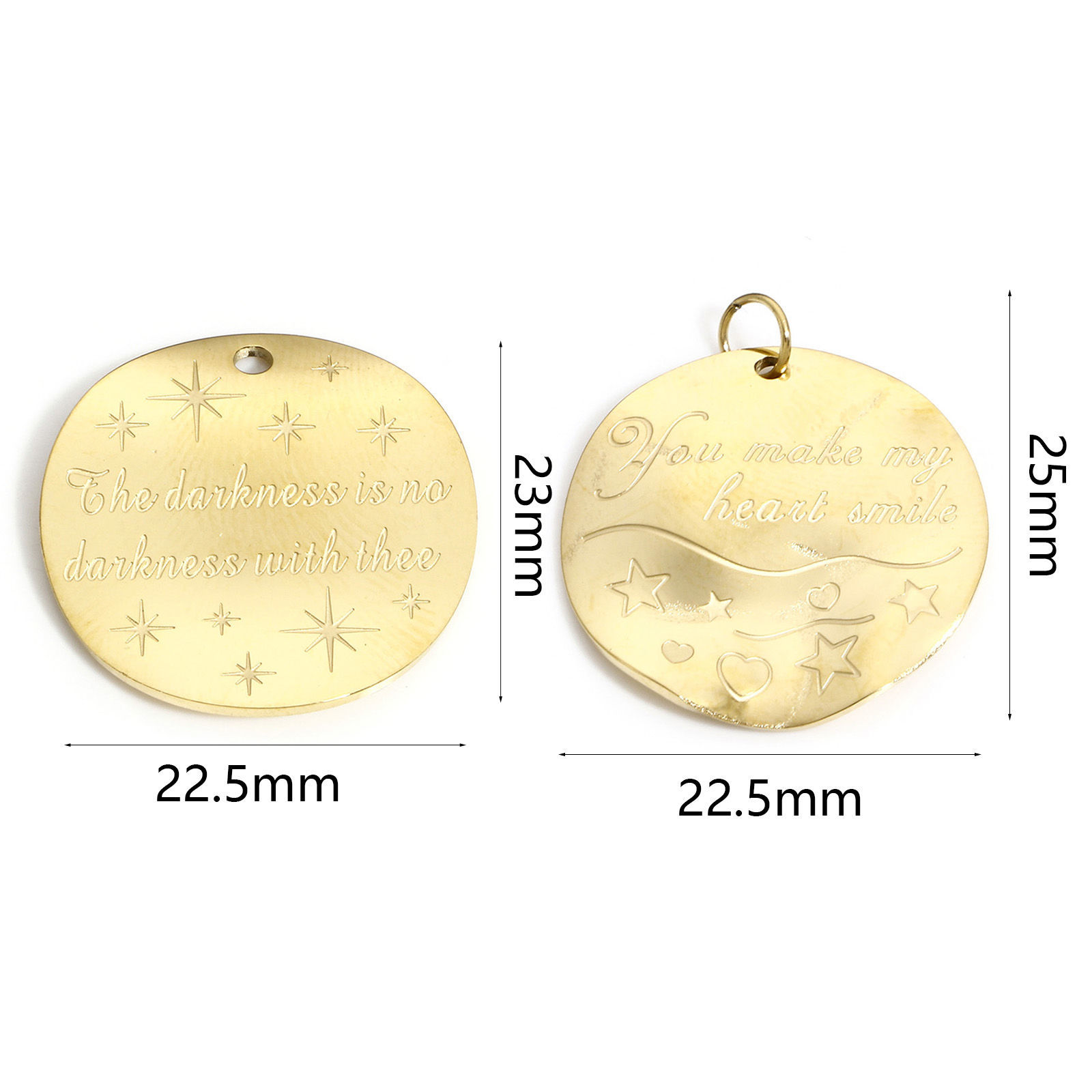 Picture of 316 Stainless Steel Geometry Series Charms 18K Real Gold Plated Round Disc Wave