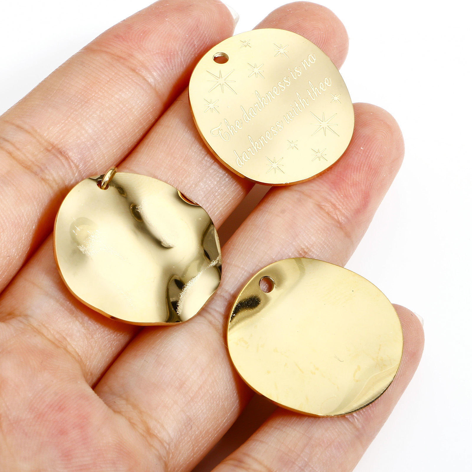 Picture of 316 Stainless Steel Geometry Series Charms 18K Real Gold Plated Round Disc Wave