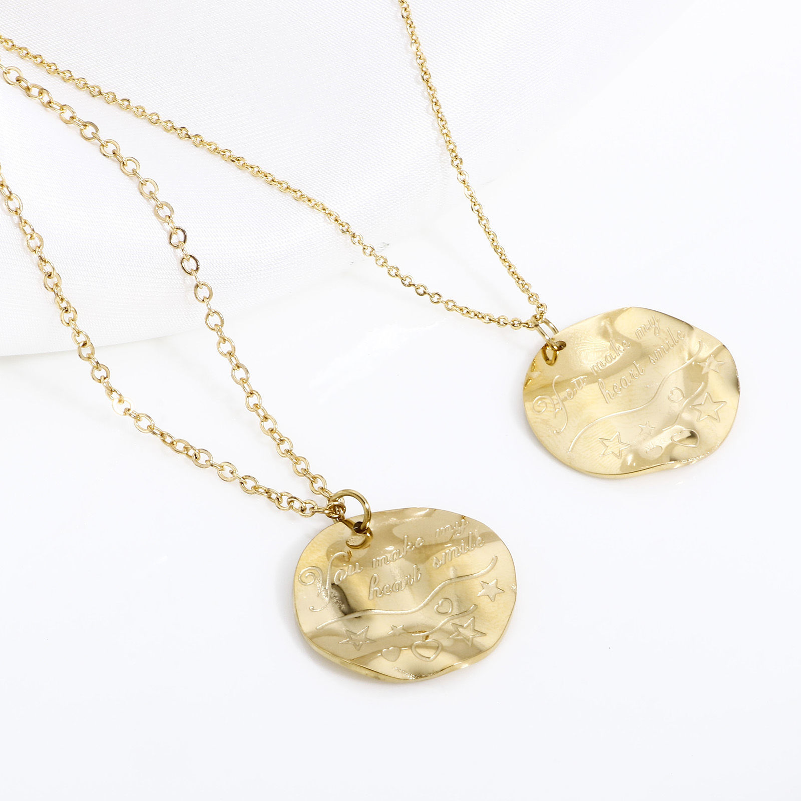 Picture of 316 Stainless Steel Geometry Series Charms 18K Real Gold Plated Round Disc Wave