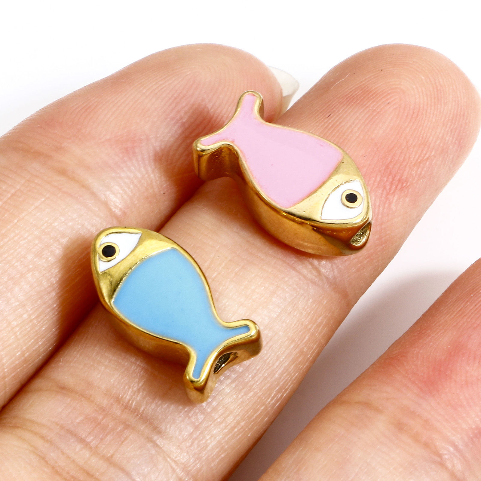 Bild von 1 Stück 304 Edelstahl Ozean Schmuck Perlen für die Herstellung von DIY-Charme-Schmuck Fisch Vergoldet Bunt Emaille