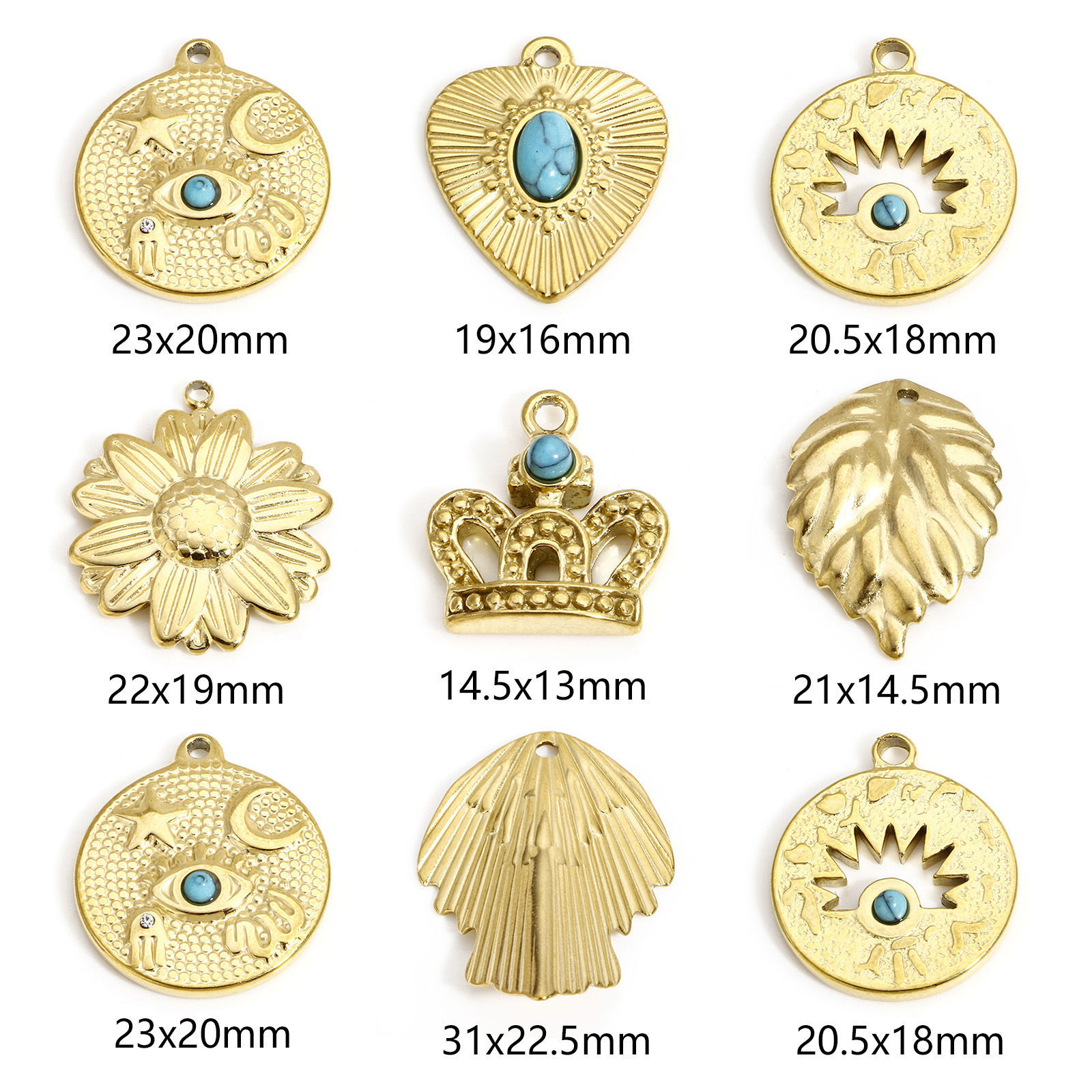 Picture of 304 Stainless Steel & Stone Boho Chic Bohemia Charms Gold Plated Round Evil Eye Clear Rhinestone