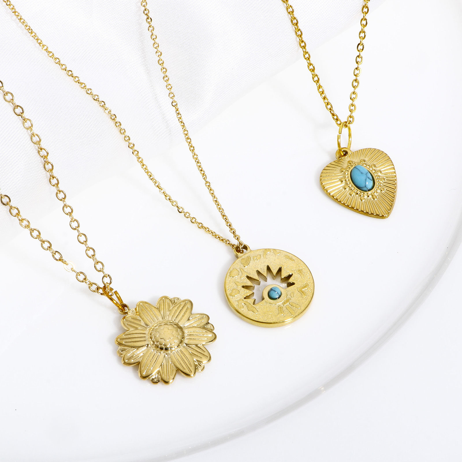 Picture of 304 Stainless Steel & Stone Boho Chic Bohemia Charms Gold Plated Round Evil Eye Clear Rhinestone