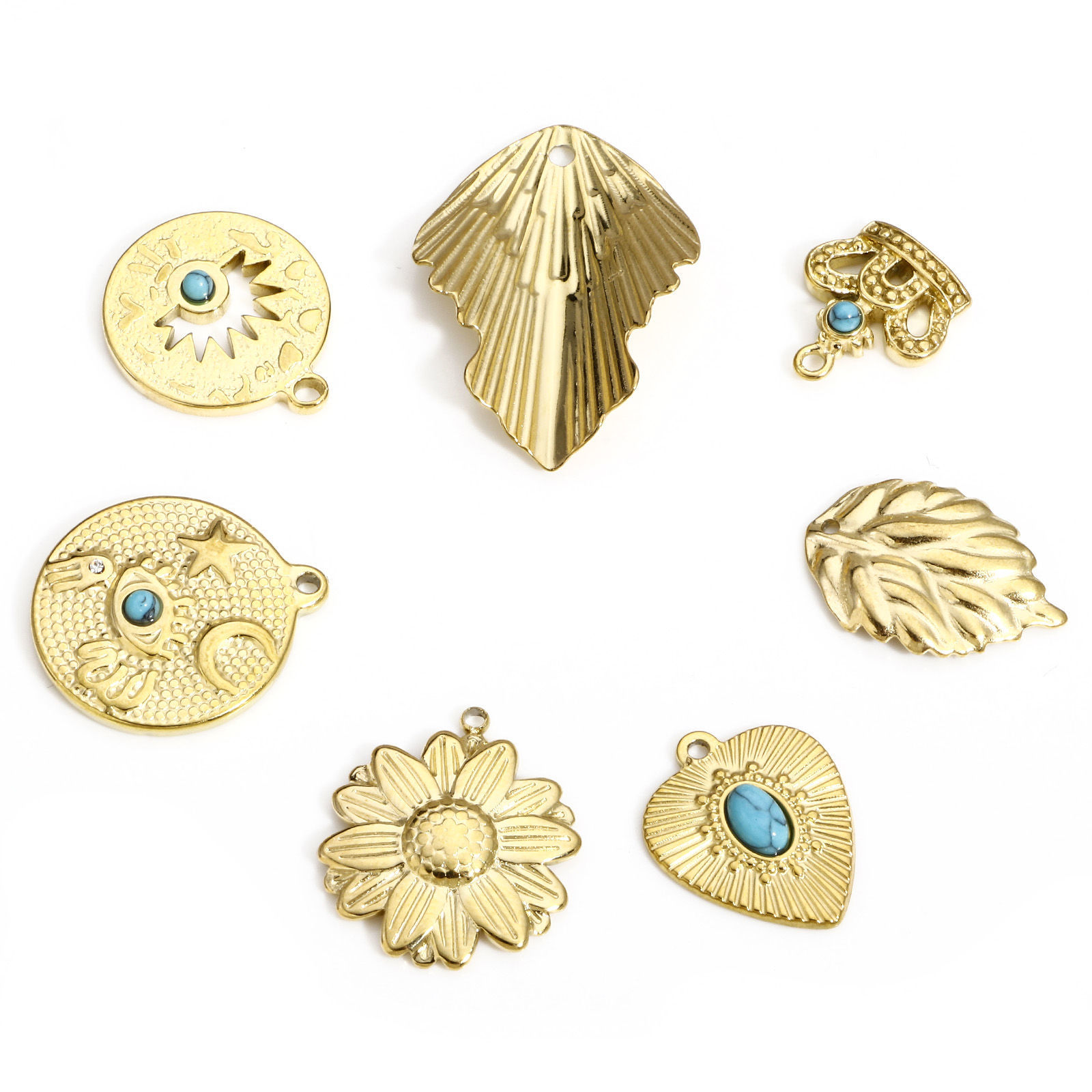 Picture of 304 Stainless Steel & Stone Boho Chic Bohemia Charms Gold Plated Round Evil Eye Clear Rhinestone