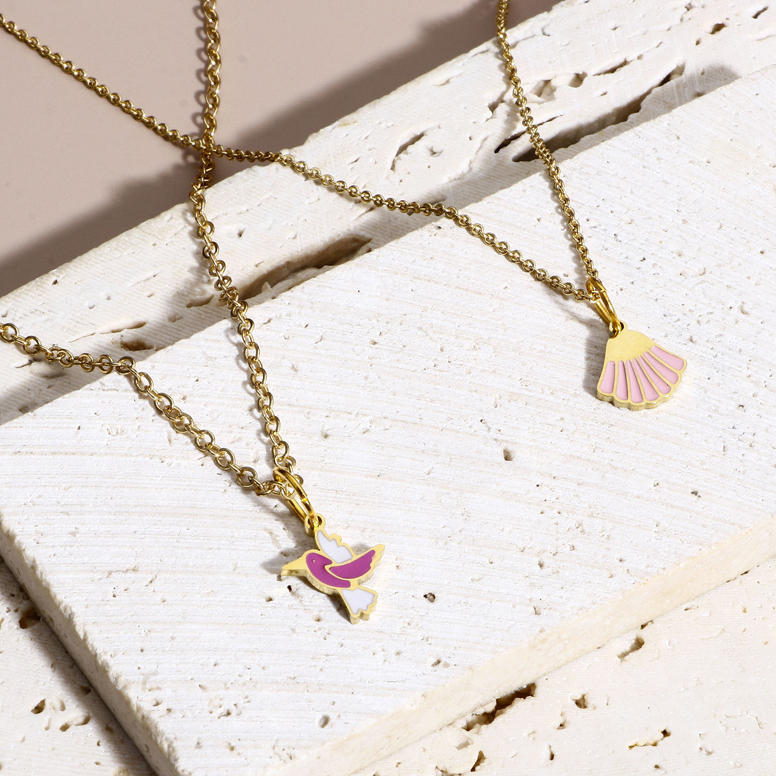 Picture of 316L Stainless Steel Stylish Charms 18K Real Gold Plated Multicolor Bird Animal Shell Enamel