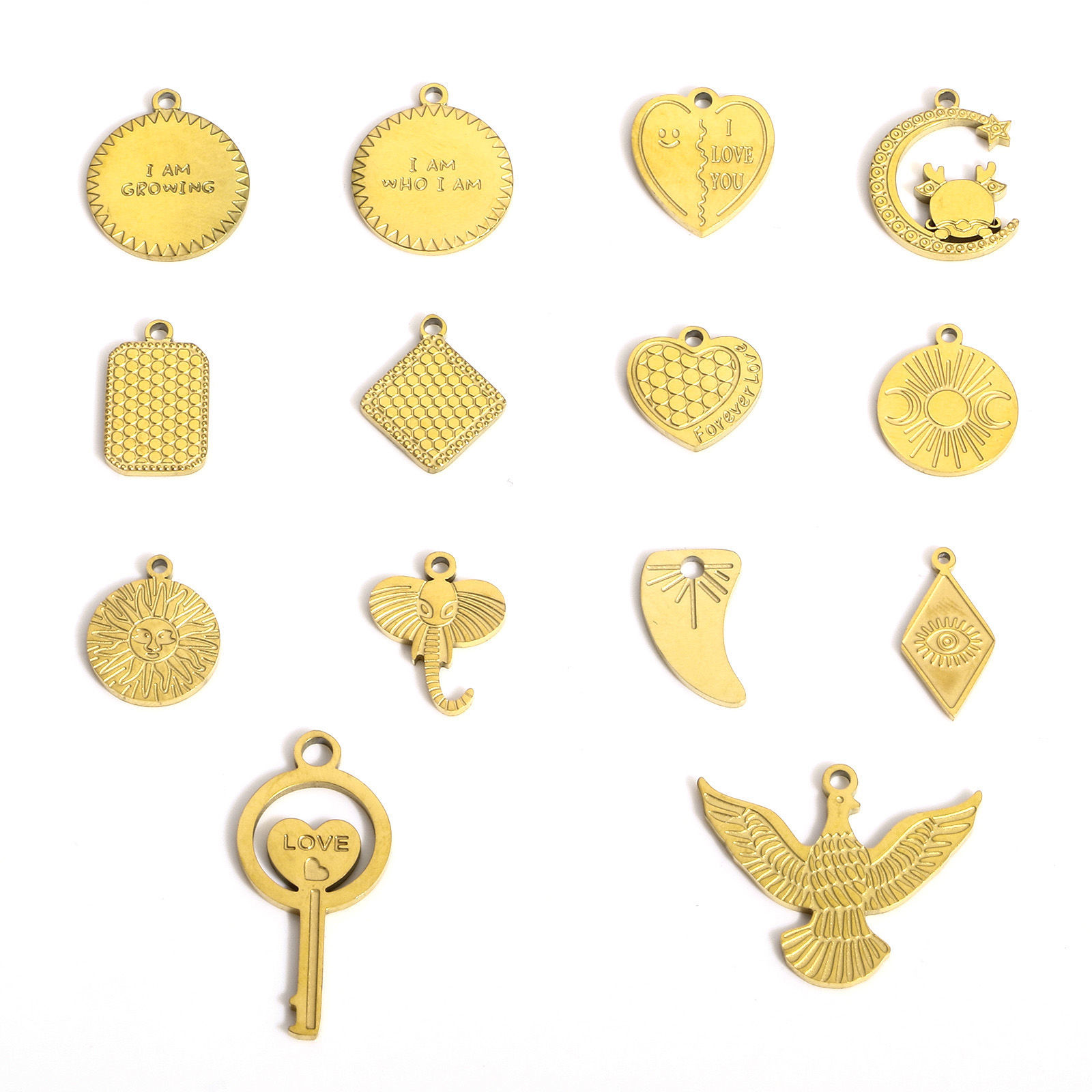 Bild von 1 Stück 316L Edelstahl Geometrisch Charms Herz 18K Echtgold plattiert Rund
