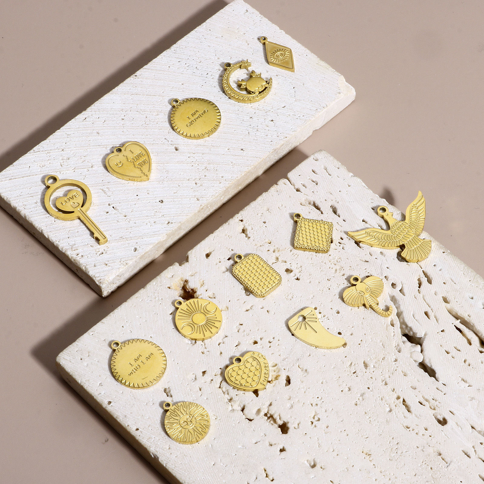 Bild von 1 Stück 316L Edelstahl Geometrisch Charms Herz 18K Echtgold plattiert Rund