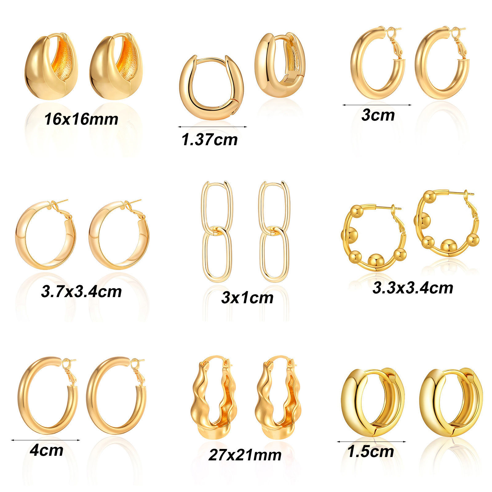 Immagine di 1 Paio Ecologico Elegante Squisito 18K Vero Oro Placcato Ottone Orecchini Circolari Per Donne Regalo